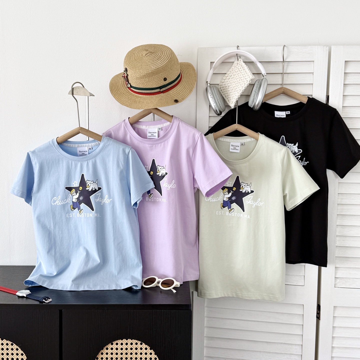 Venta rápida 69.9@una talla 120-180 Camiseta de manga corta de cinco estrellas estilo Converse, tallas: 120-180, colore…