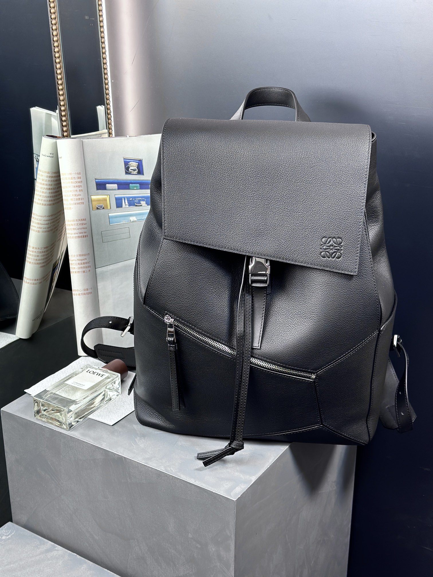 Buy Top High quality Replica
 Loewe Puzzle Bags Backpack Black Men Calfskin Canvas Cotton Cowhide Fashion