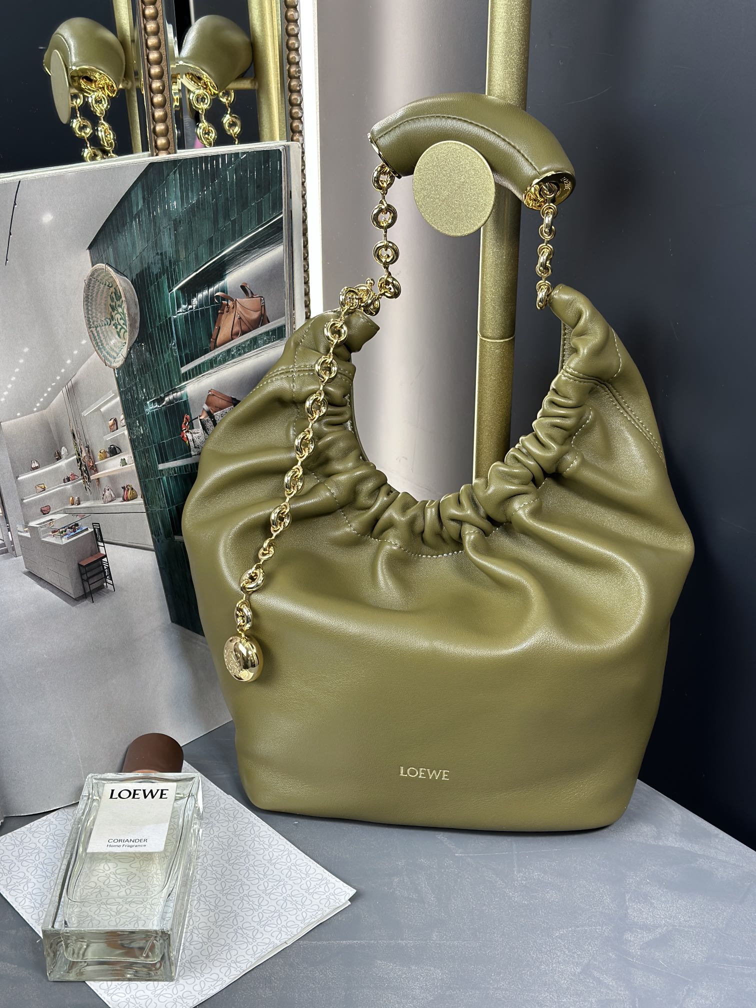 Loewe Bags Handbags Green Lambskin Sheepskin Fall/Winter Collection Chains