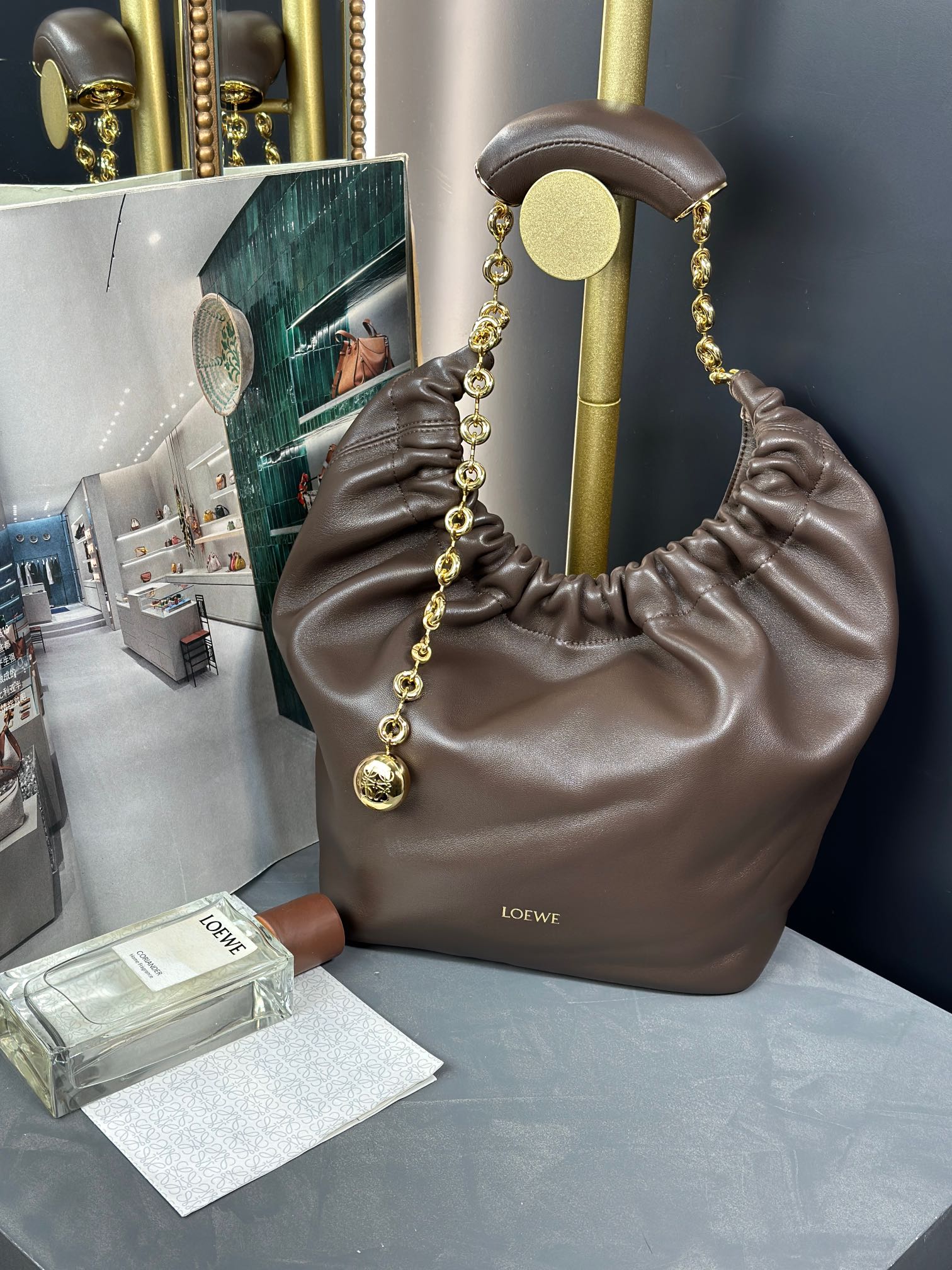 Loewe Bags Handbags Chocolate color Lambskin Sheepskin Fall/Winter Collection Chains