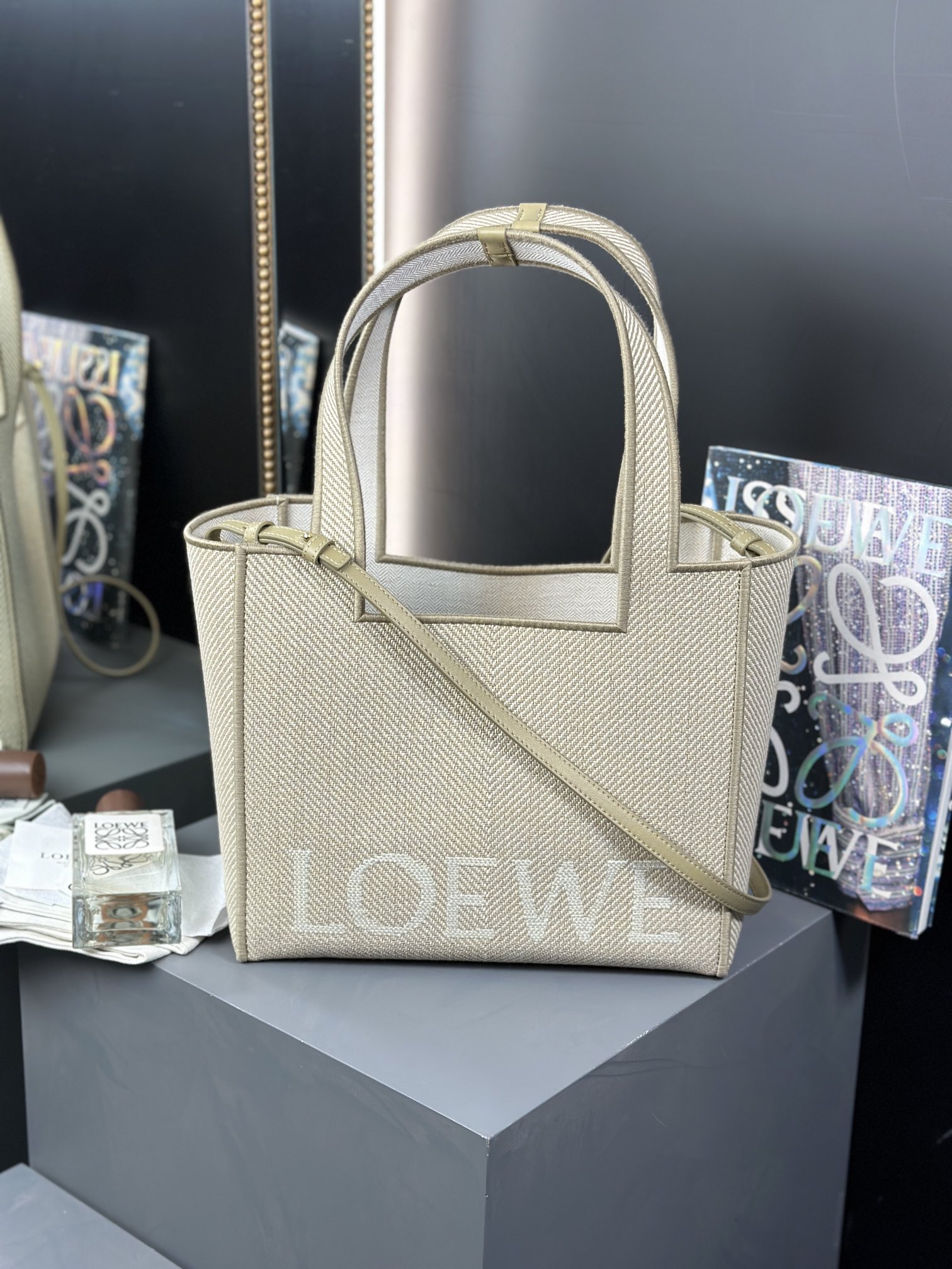 Loewe حقيبة حقيبة يد قماش نسيج الكتان