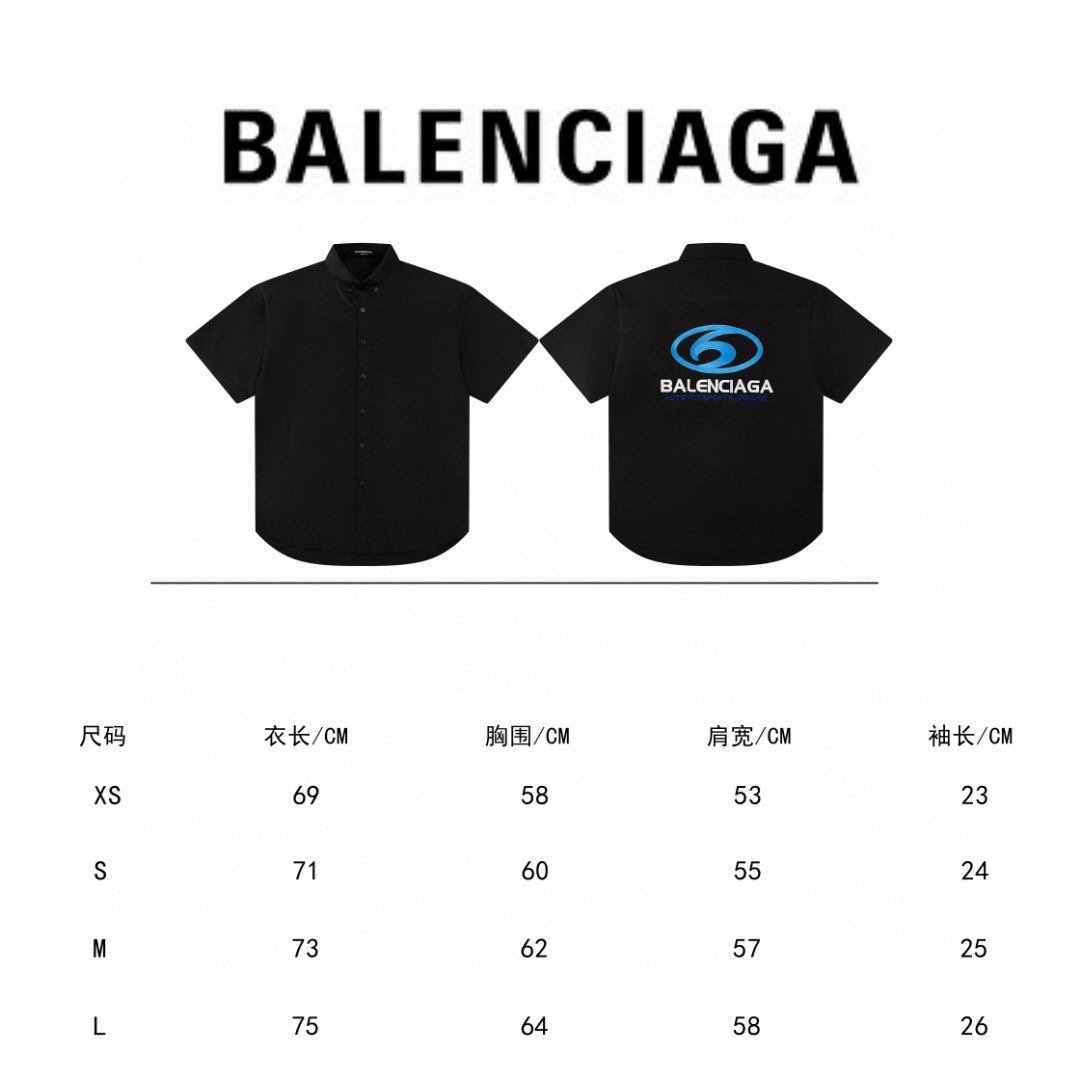 Balenciaga 24SS Embroidered Short Shirts in Black, Cotton Silk Fabric, Customized Details - 图片 9