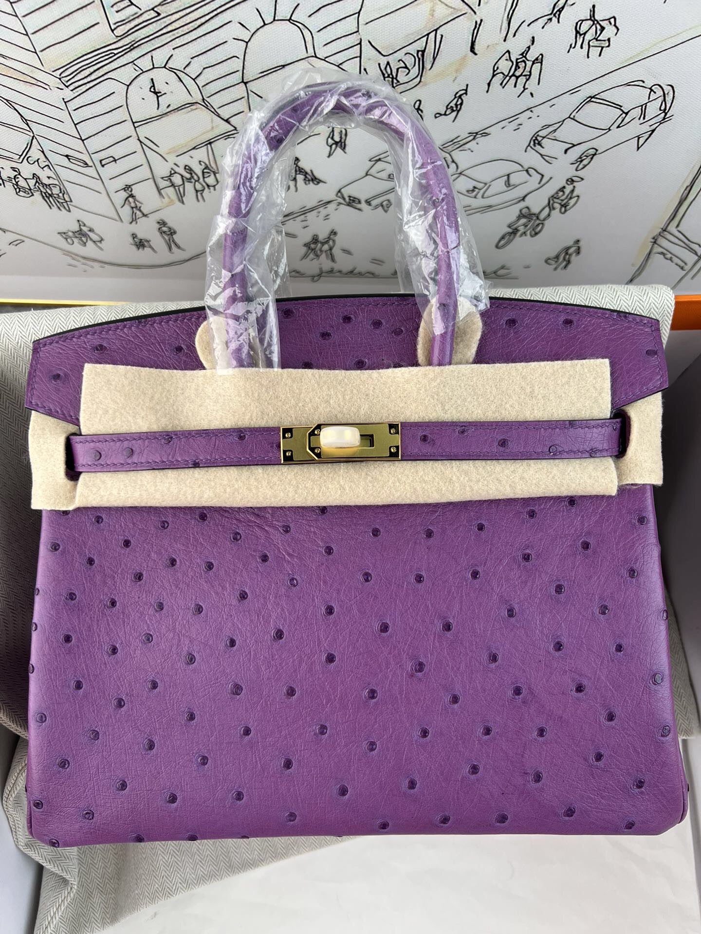 Birkin 25cm piel de avestruz kk importada de Sudáfrica, cosido a mano con hilo encerado, herrajes de acero fi…
