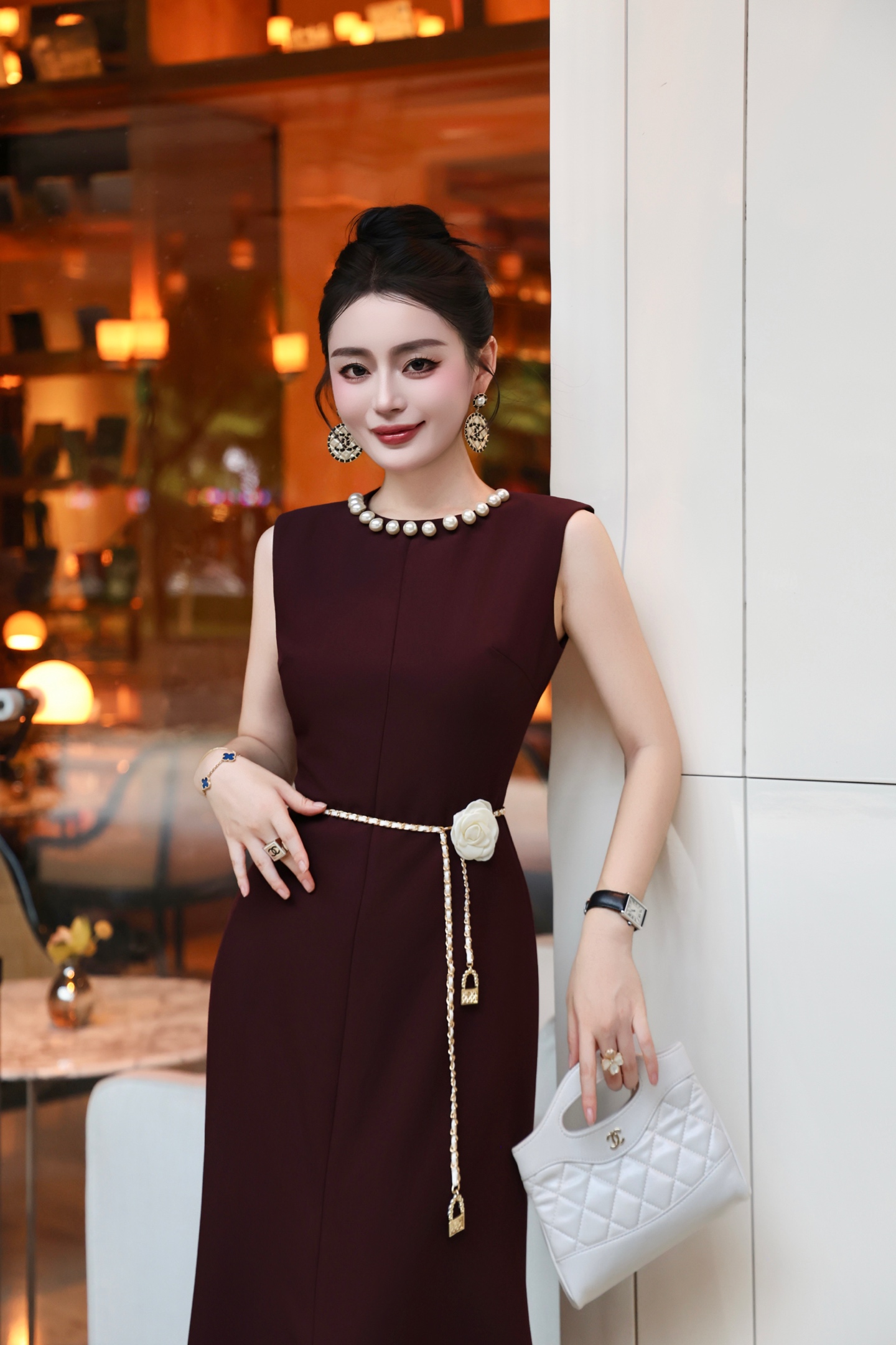 Elegant Pearl Collar Sleeveless Mermaid Dress with Camellia Belt 1 i1755849464048 2402 0 0