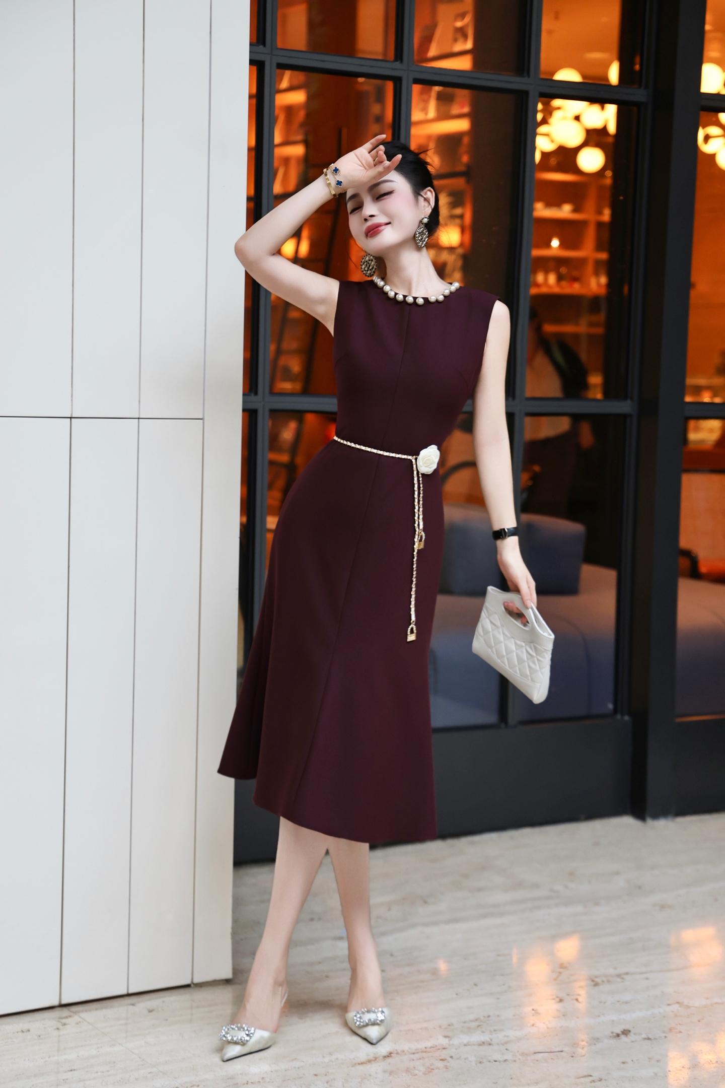 Elegant Pearl Collar Sleeveless Mermaid Dress with Camellia Belt 4 i1756032025091 2898 0 3