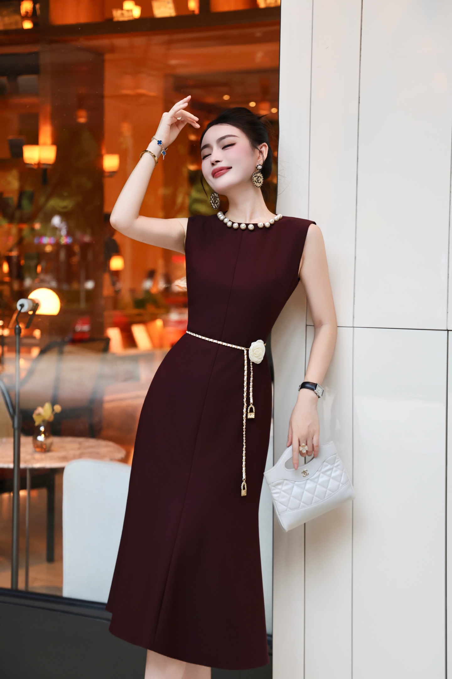 Elegant Pearl Collar Sleeveless Mermaid Dress with Camellia Belt 2 i1756032025121 1452 0 1