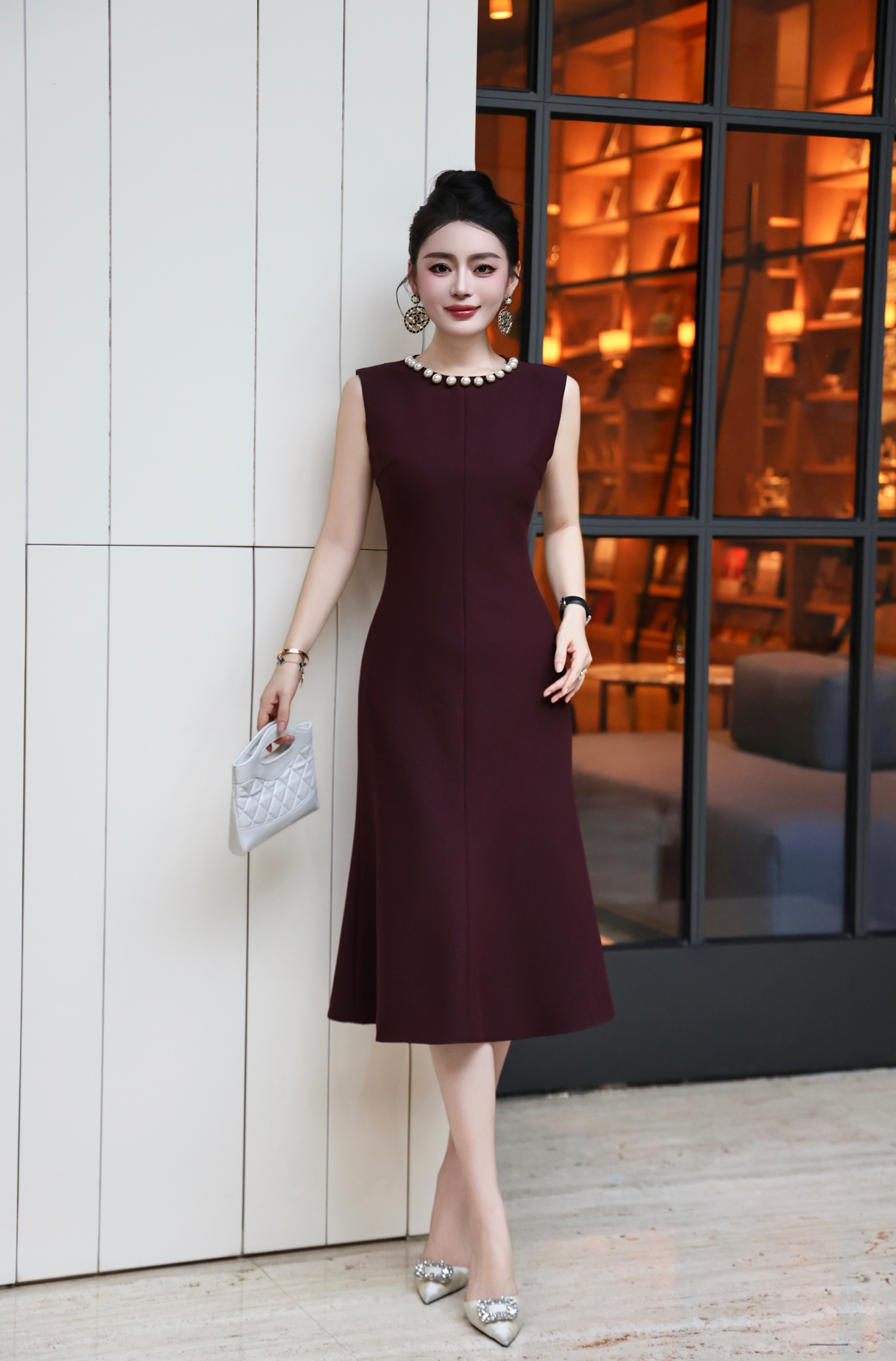Elegant Pearl Collar Sleeveless Mermaid Dress with Camellia Belt 6 i1756032026434 23 0 5