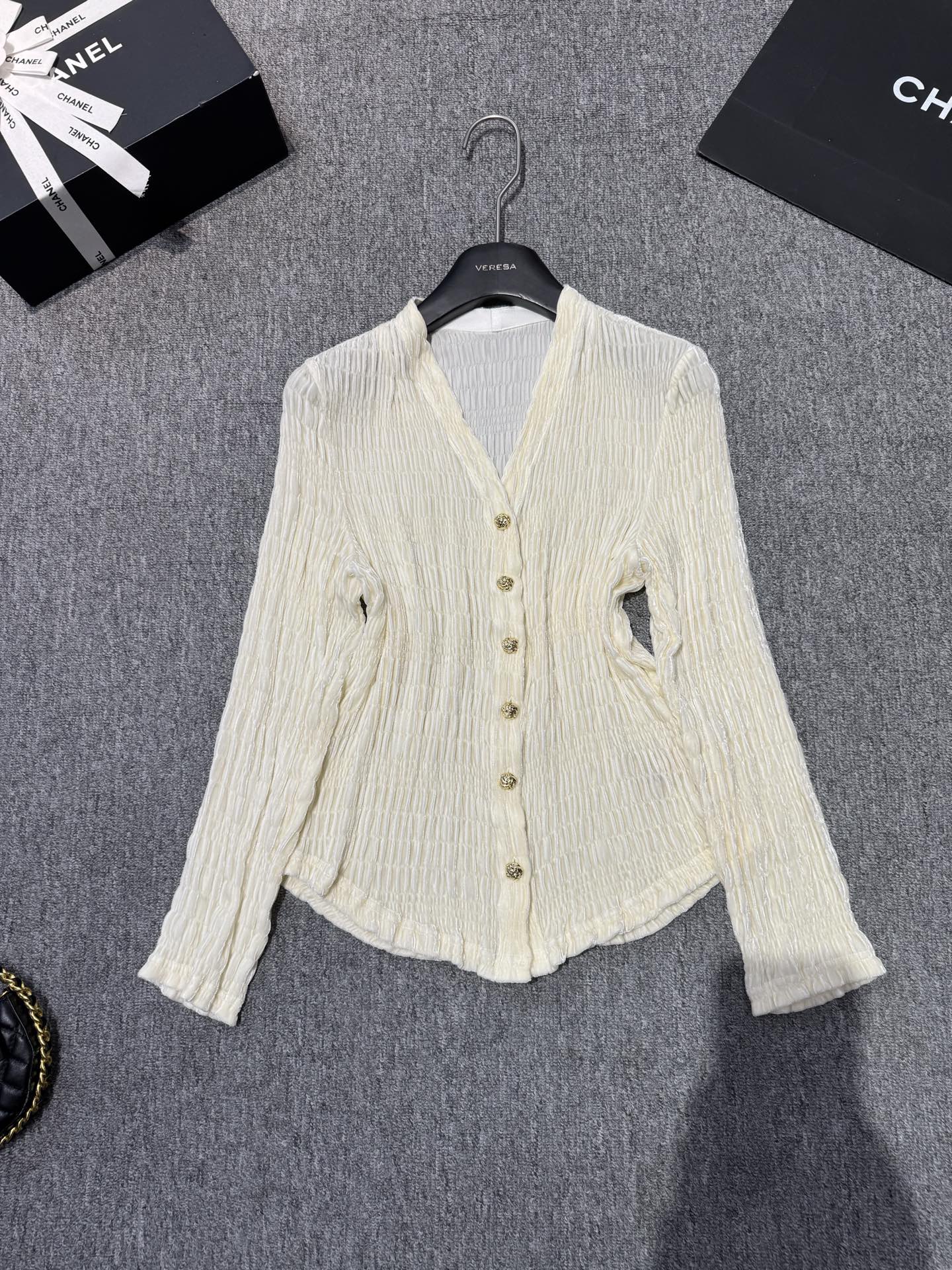Elegant Silk Velvet Blouse with Silver Button V-Neck Design 1 i1757160001997 4274 0 1