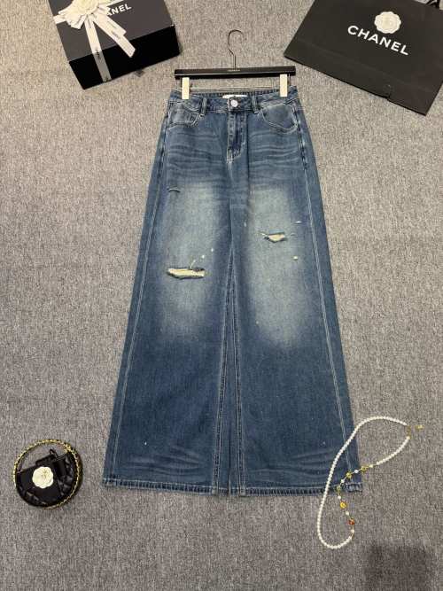 Women's High Waist Wide Leg Ripped Jeans Fashion Denim Pants Trousers 1 Women's High Waist Wide Leg Ripped Jeans Fashion Denim Pants Trousers