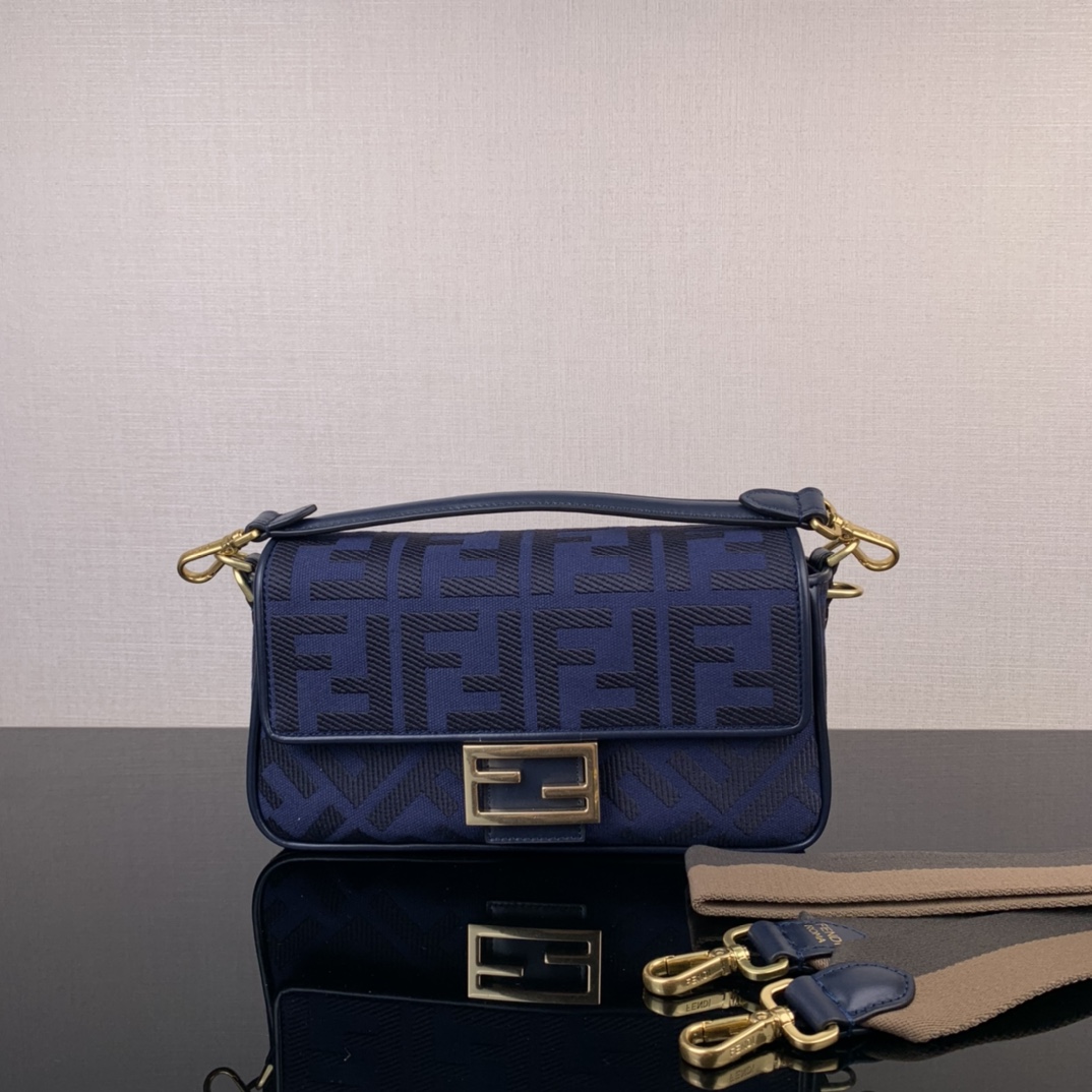 🔥 In stock ✔️ FÉŃĎI Baguette deep blue canvas embroidered baguette ✨✨ A must-have for fashion bloggers and influencers 🍀🍀🍀 Style number 2020, size 26x15x6. image 1
