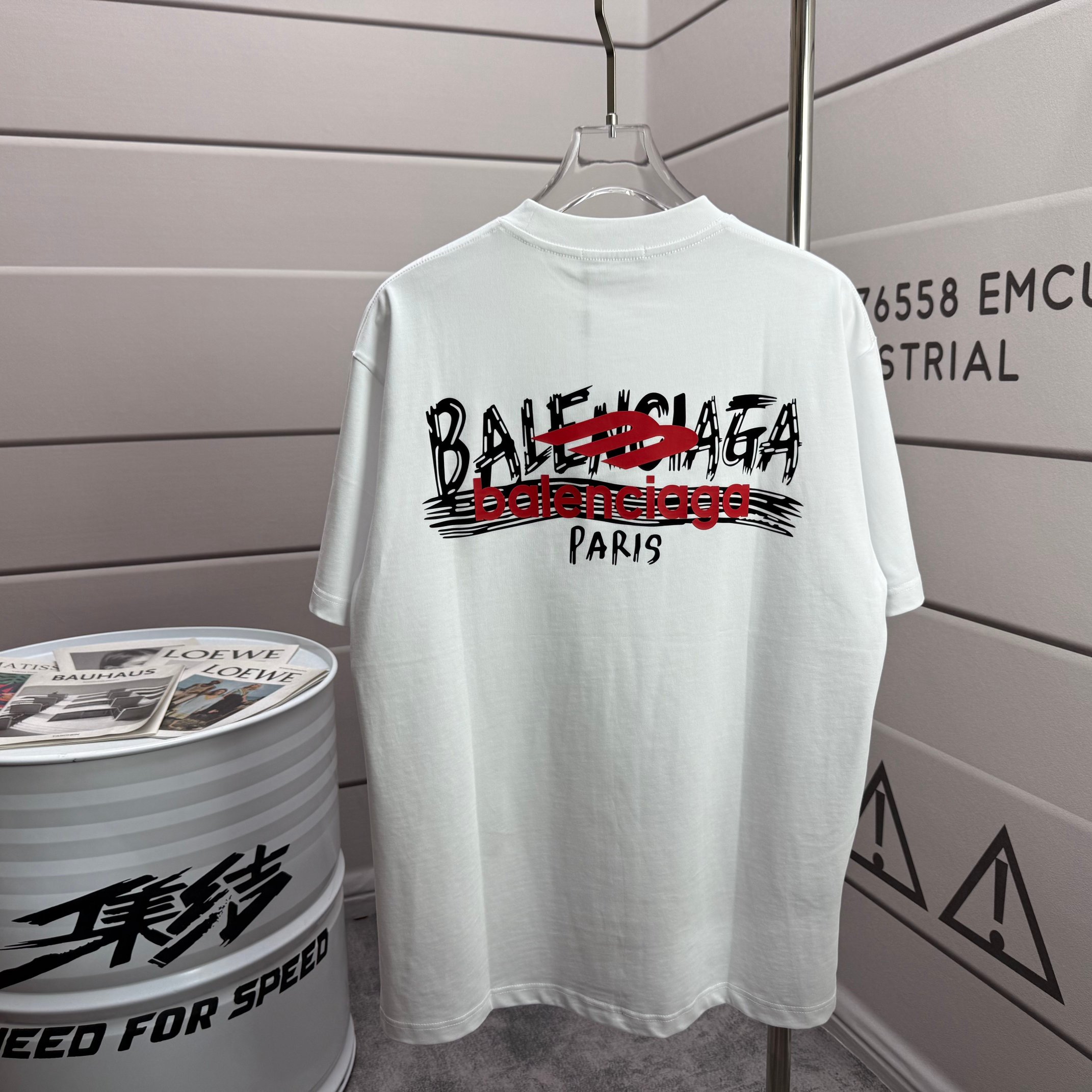 P80 Balenciaga*París* 2026 primavera verano nuevo camiseta de manga corta clásico tridimensional grueso silicona proces…
