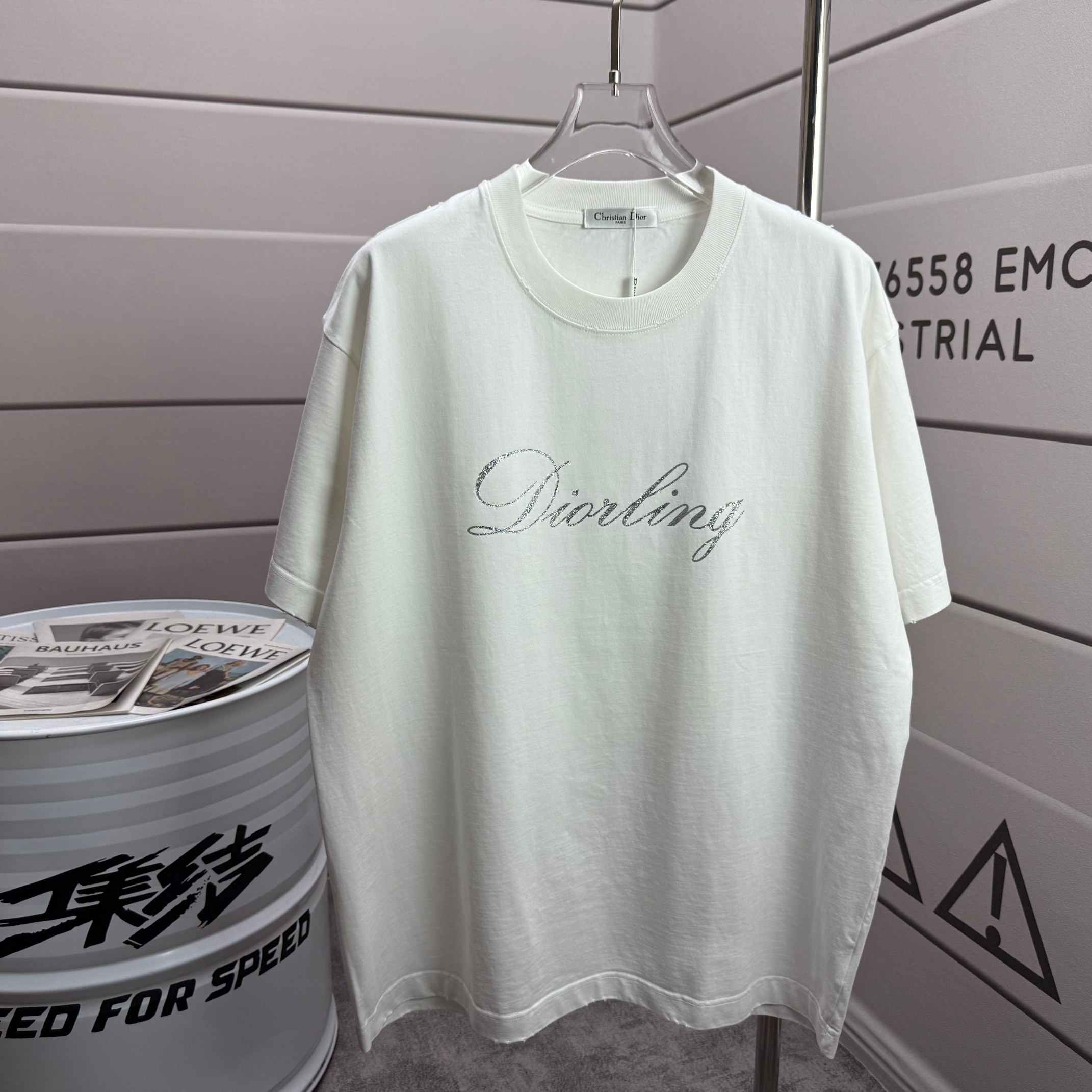 #@90 Dio* Dior* 2026 nuevo estilo de primavera y verano Camiseta de manga corta con cuello redondo de 320 g lavada y de…
