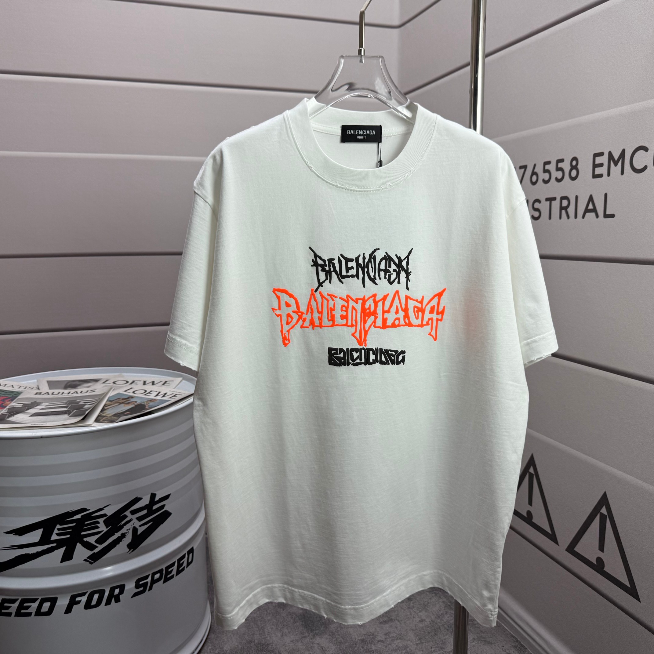 P85 Balenciag* 2026 primavera/verano nuevo lavado a la piedra desgastado 320 gramos cuello redondo camiseta unisex cort…