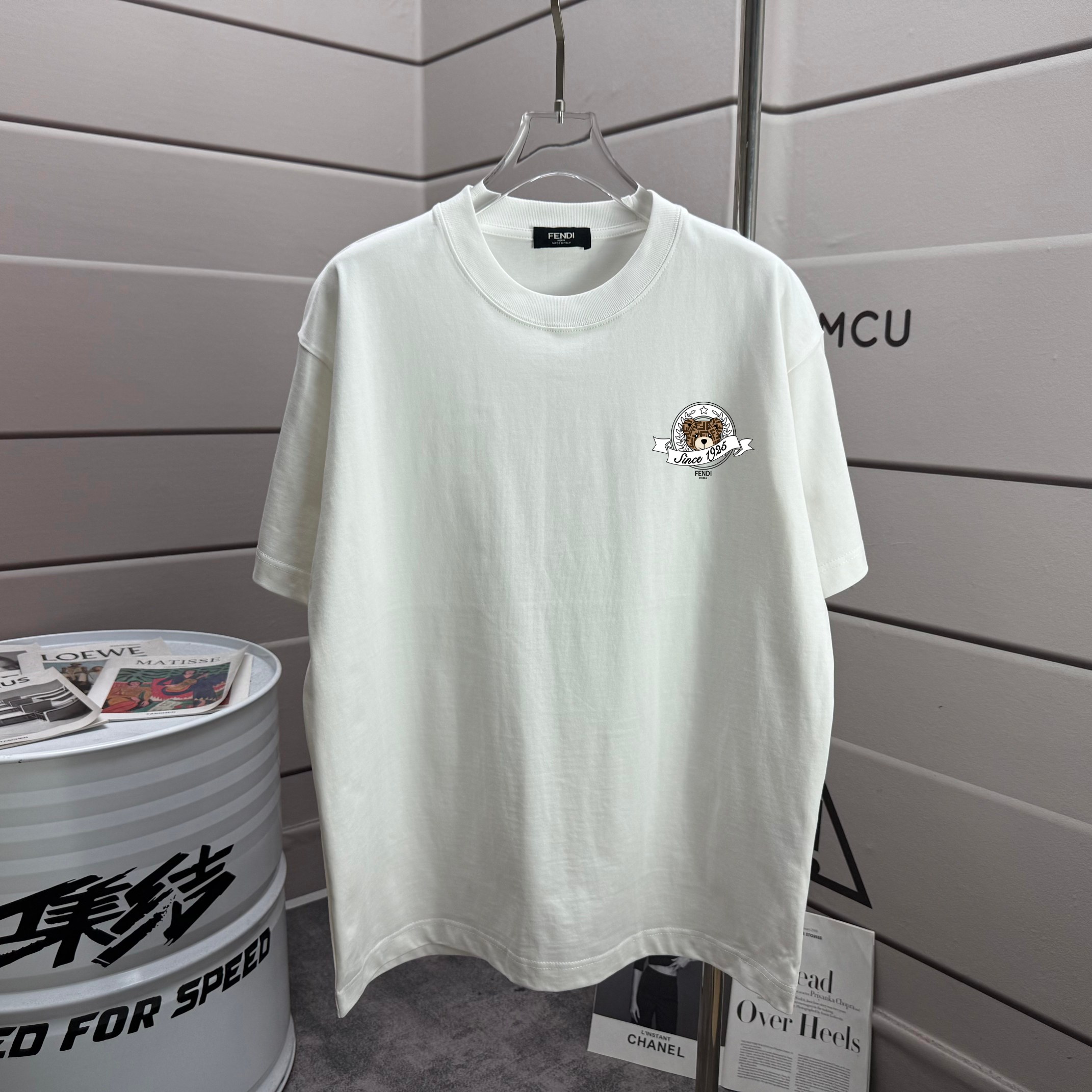 #@80 FEN*di Fendi 2026 primavera/verano nueva camiseta de manga corta, estampado personalizado, algodón puro de tejido …