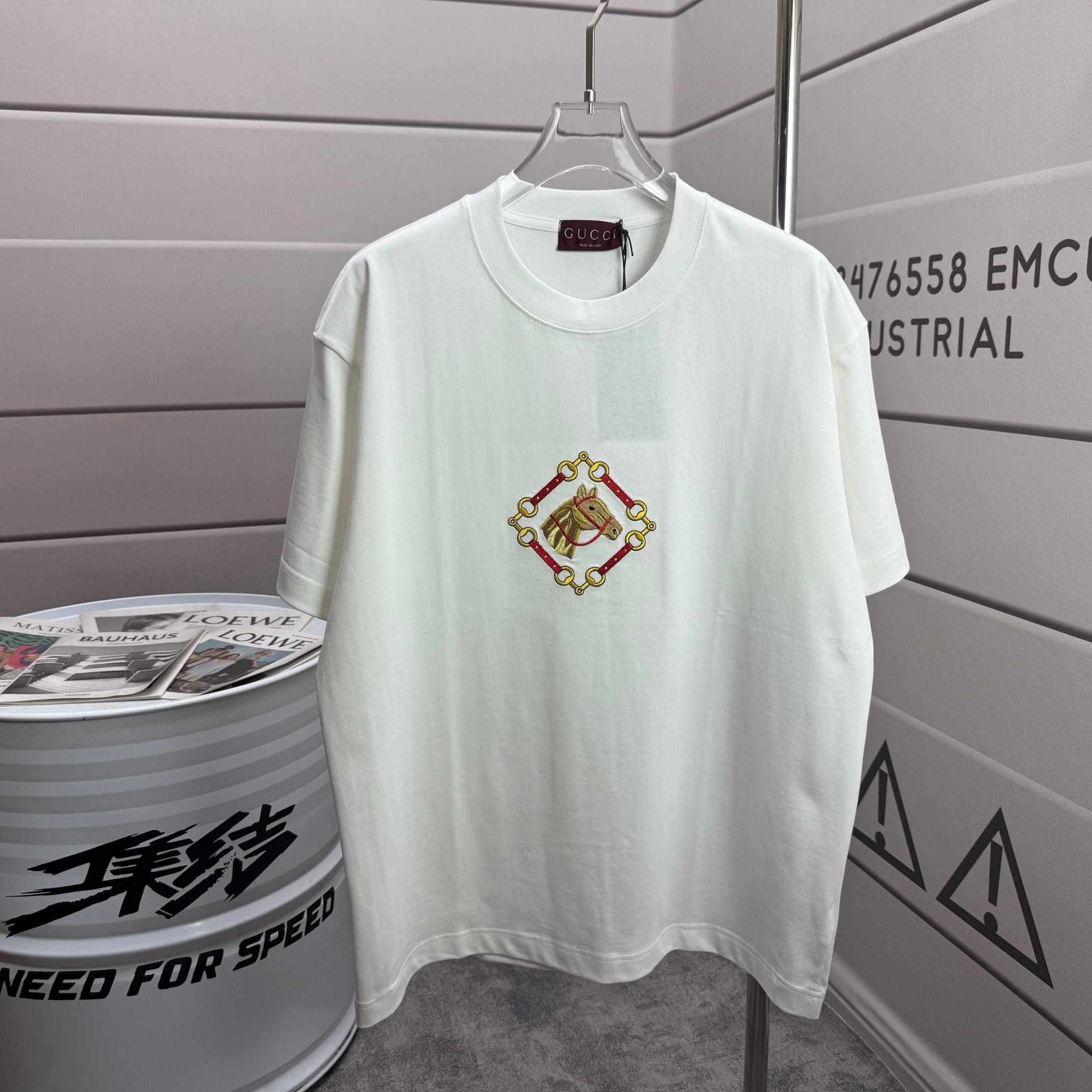 #@90 Gu* Gucci* nueva camiseta de manga corta de primavera/verano 2026 con logo bordado plano, tela de algodón puro de …