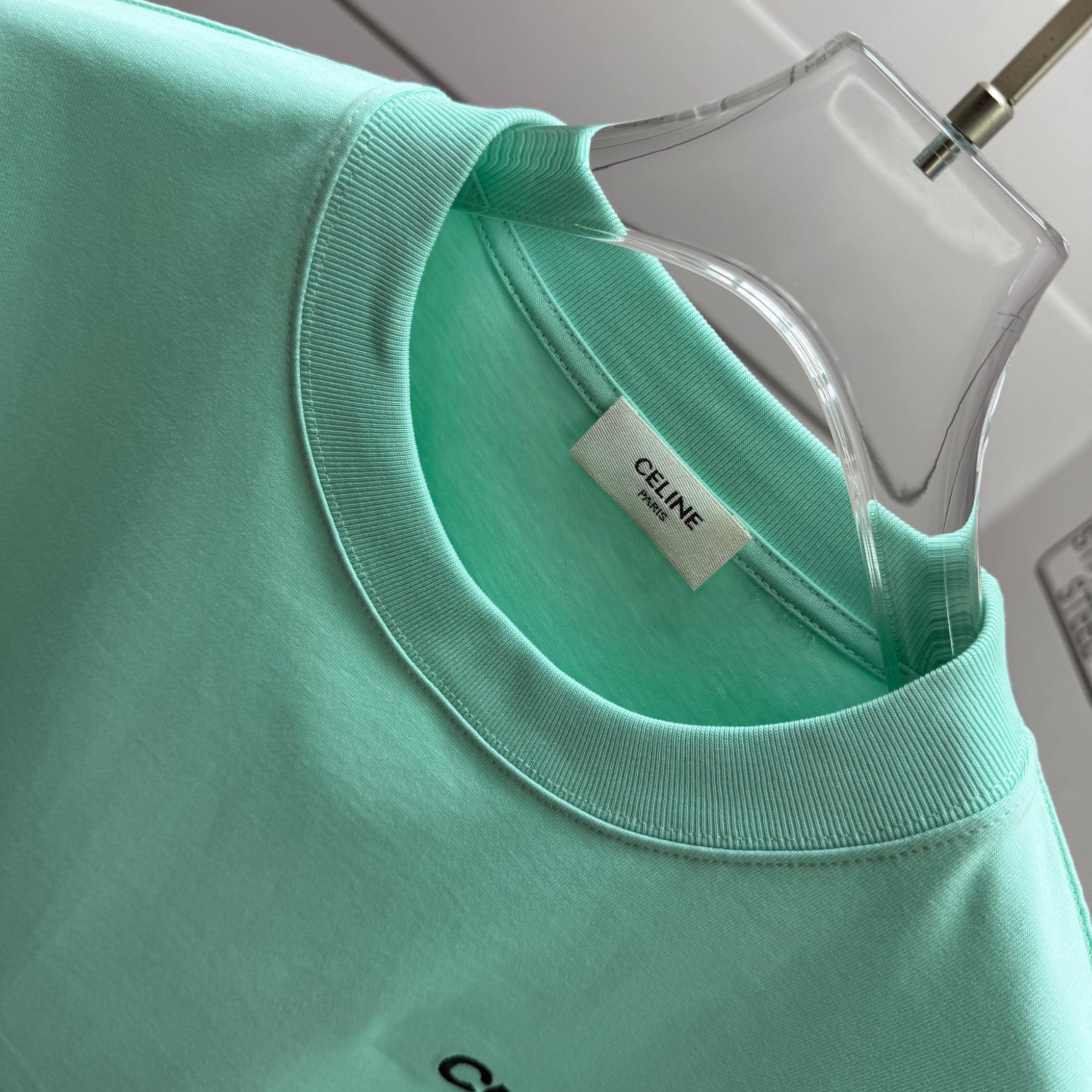 Celine # Celi* 塞琳 塞林 2026春夏款 简约字母刺绣工艺个性logo 定制双纱平纹纯棉面料 短袖T恤