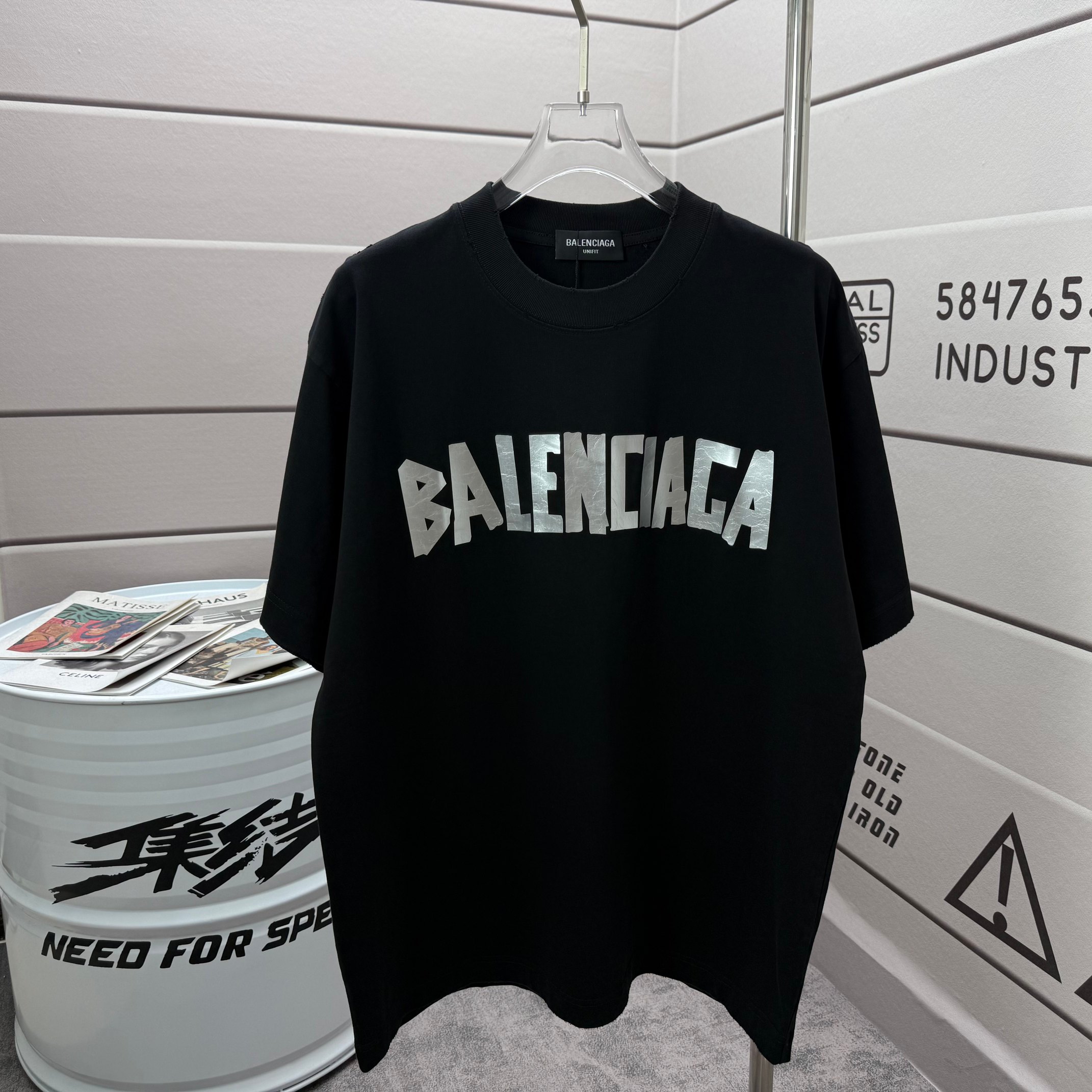 P90 Balenciag * 2026 nuevo estilo de primavera y verano, camiseta de manga corta con cuello redondo de 320 g lavada y u…