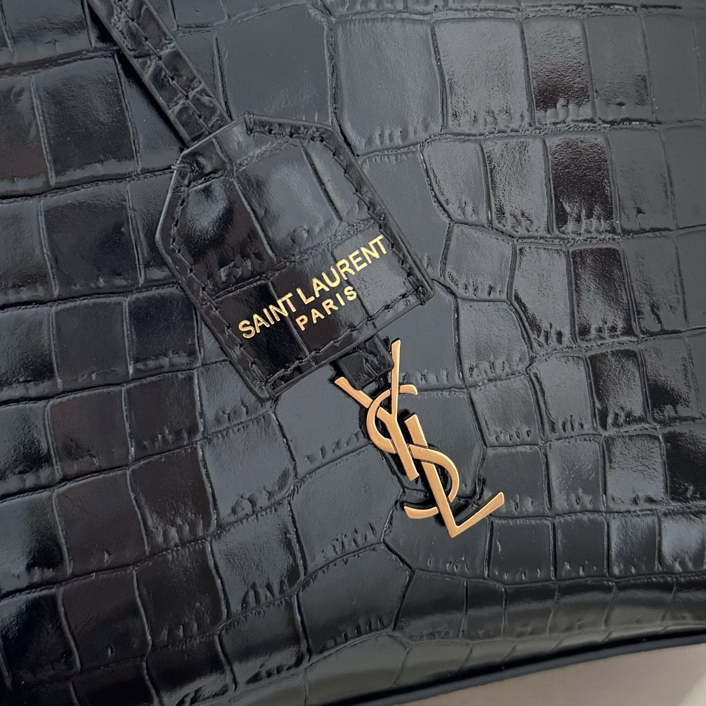 全套包装！Paris迷你购物袋，小牛皮材质压鳄鱼纹，高级感十足。复古古铜色金属配件，可拆卸可调节肩带，搭