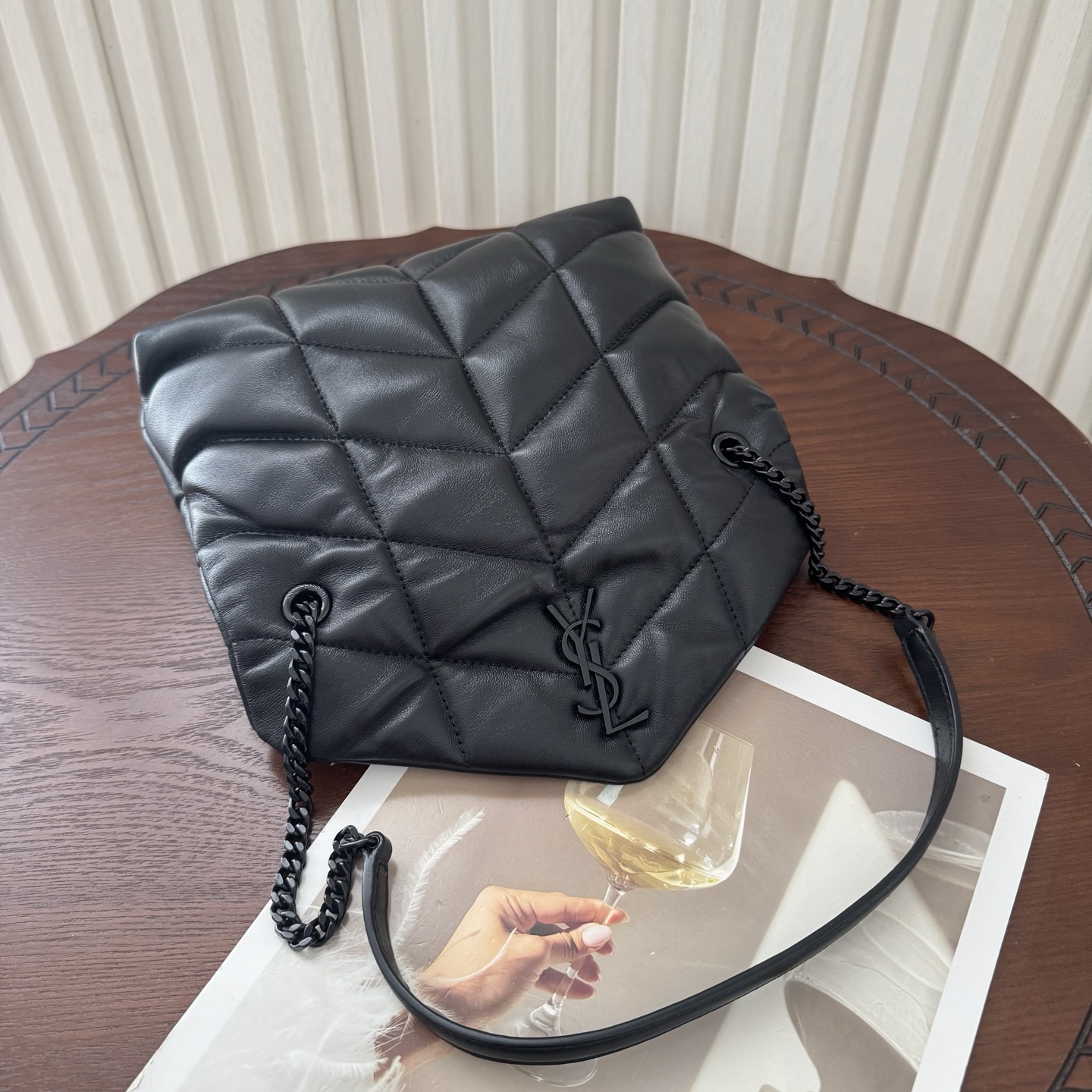 全套包装！LOULOU PUFFE迷你号绗缝小羊皮包，手感柔软细腻的小羊皮，罗缎衬里，能装轻便，单肩斜挎