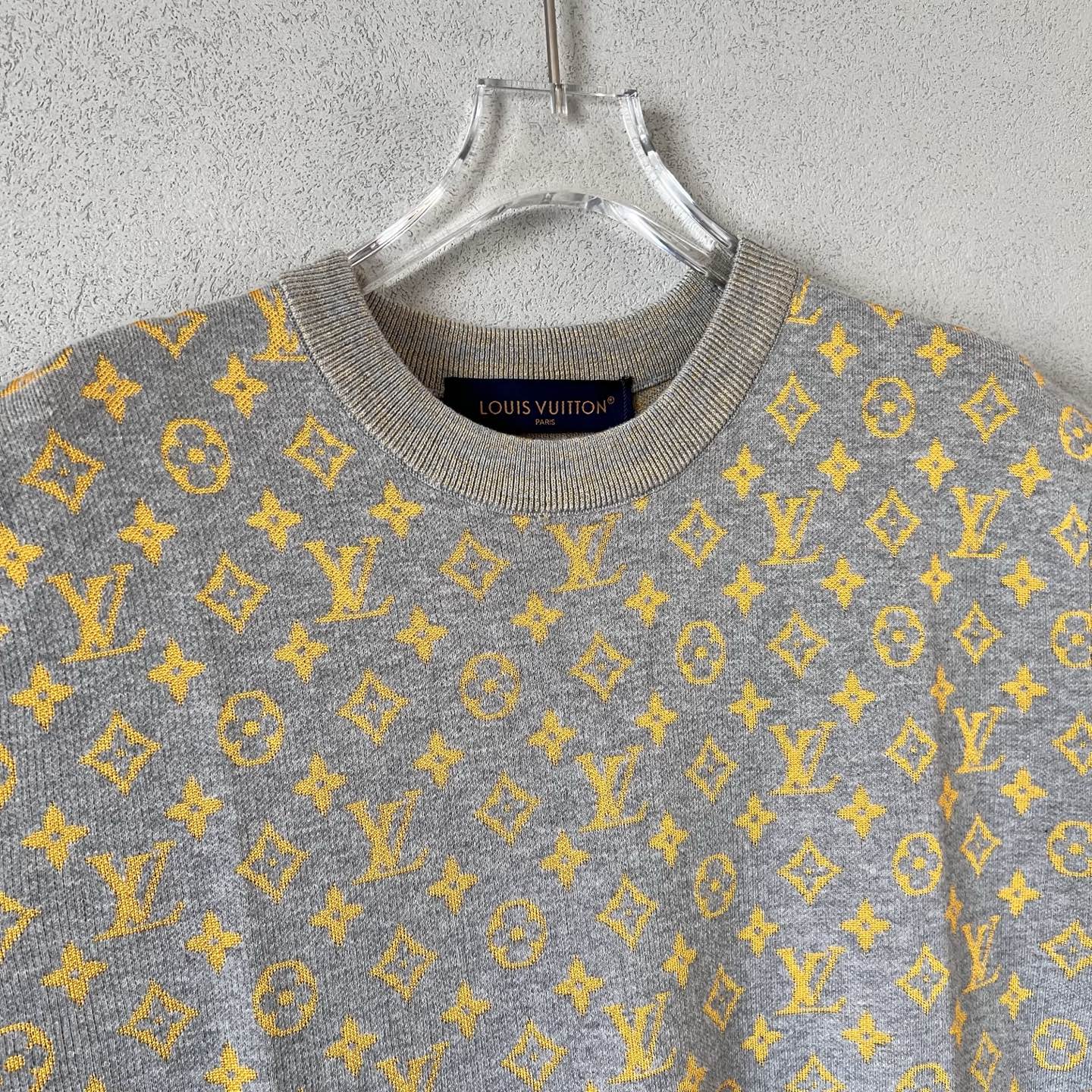 238💰（编号101）
LOUIS VUITTON 字母短袖圆领T恤 灰色 LV满印花卉针织圆领短袖
男女同款