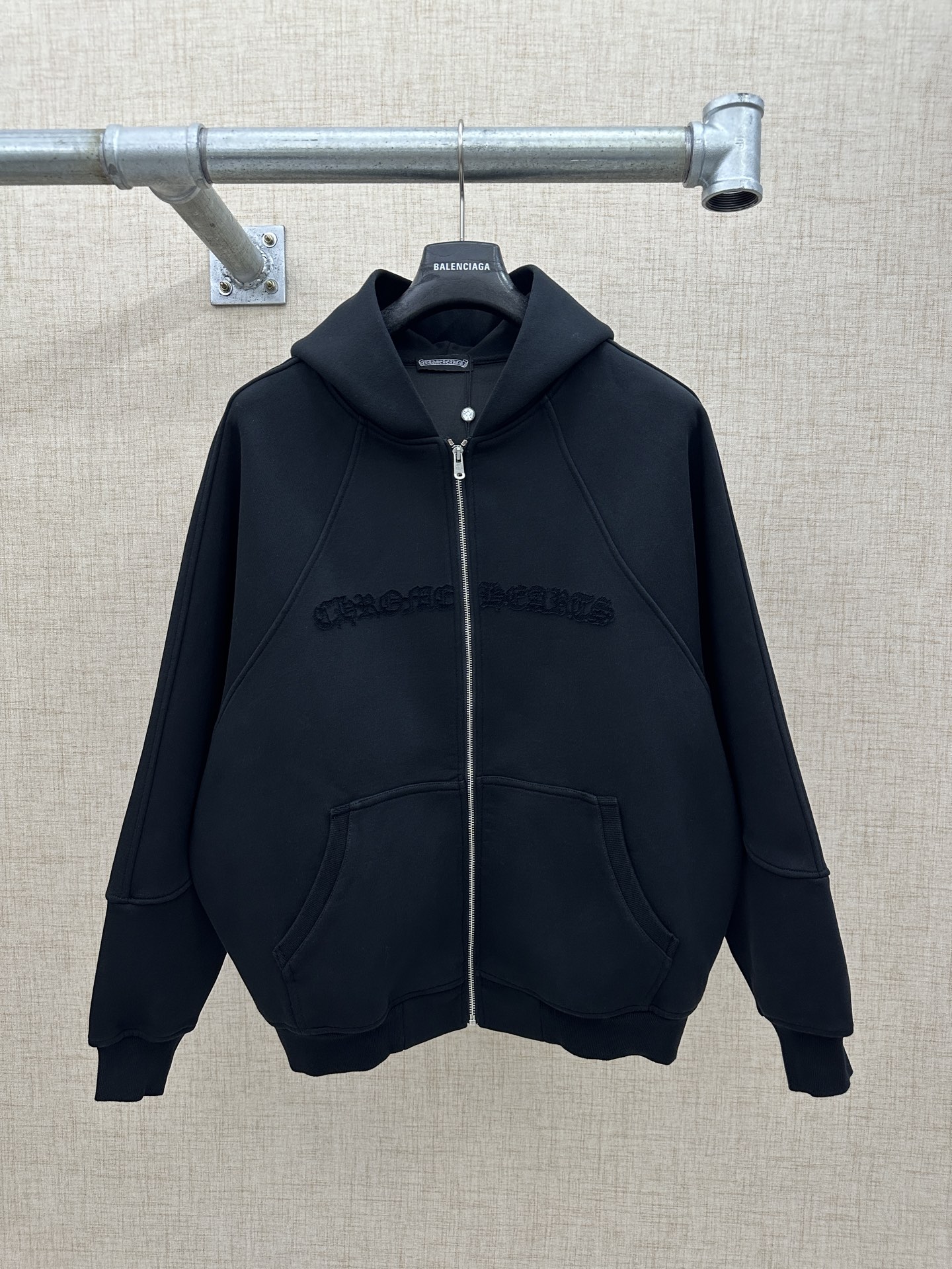 Chrome Hearts Oversized Black Zip-Up Hoodie with Signature Logo