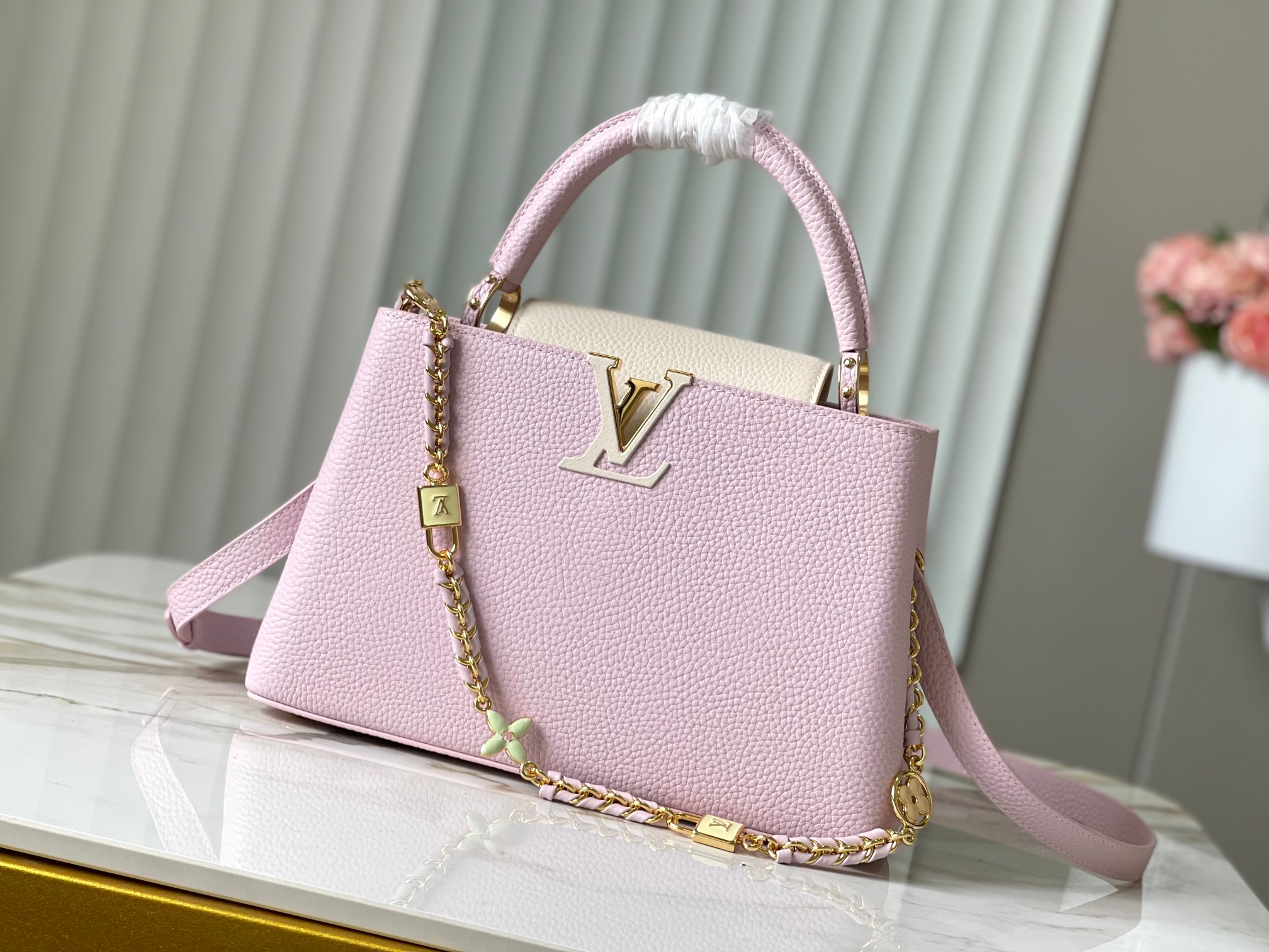 Louis Vuitton LV Capucines Tassen handtassen Roze Weven Kettingen M23951
