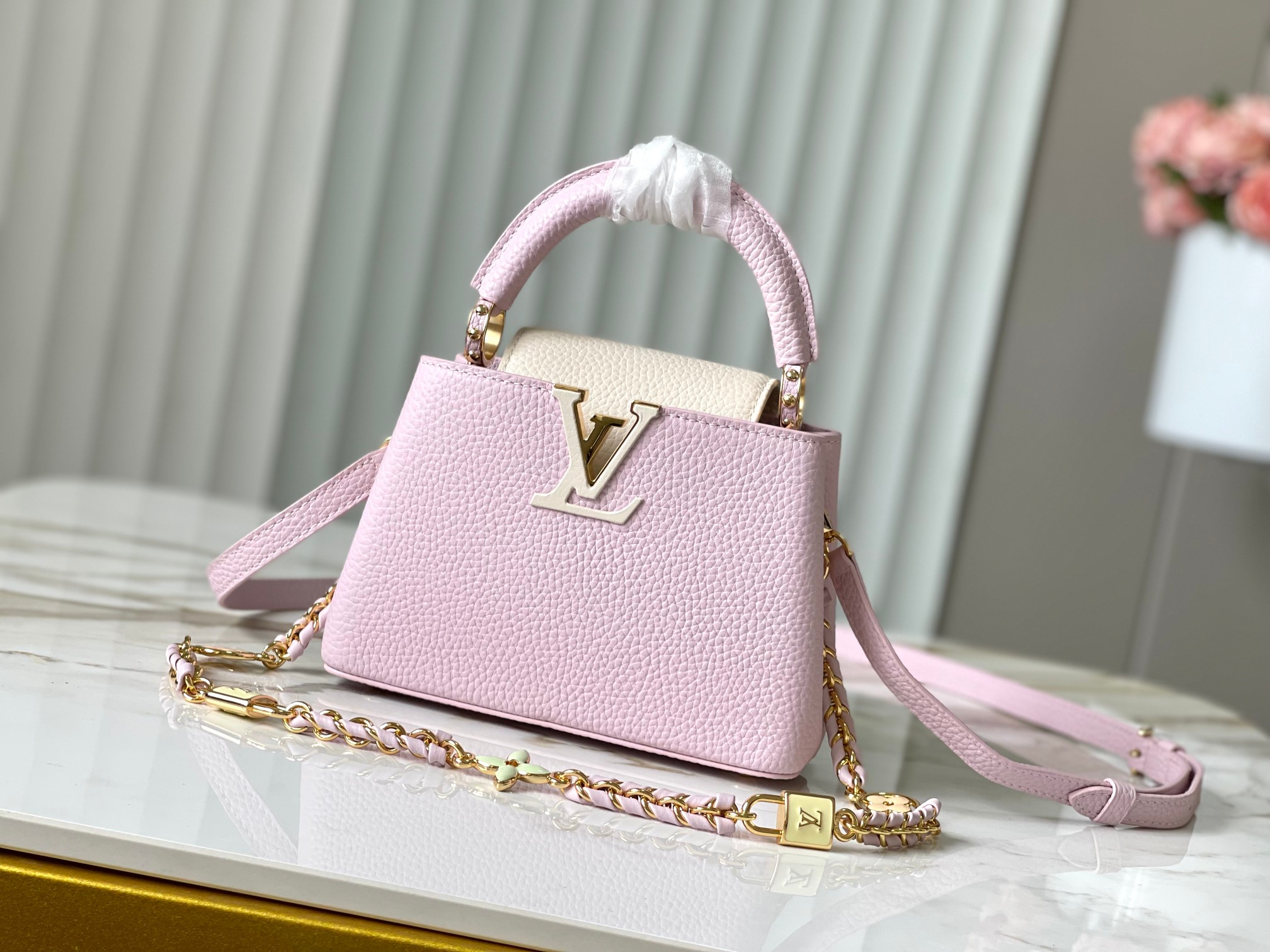 Louis Vuitton LV Capucines Tassen handtassen Roze Weven Kettingen M23951