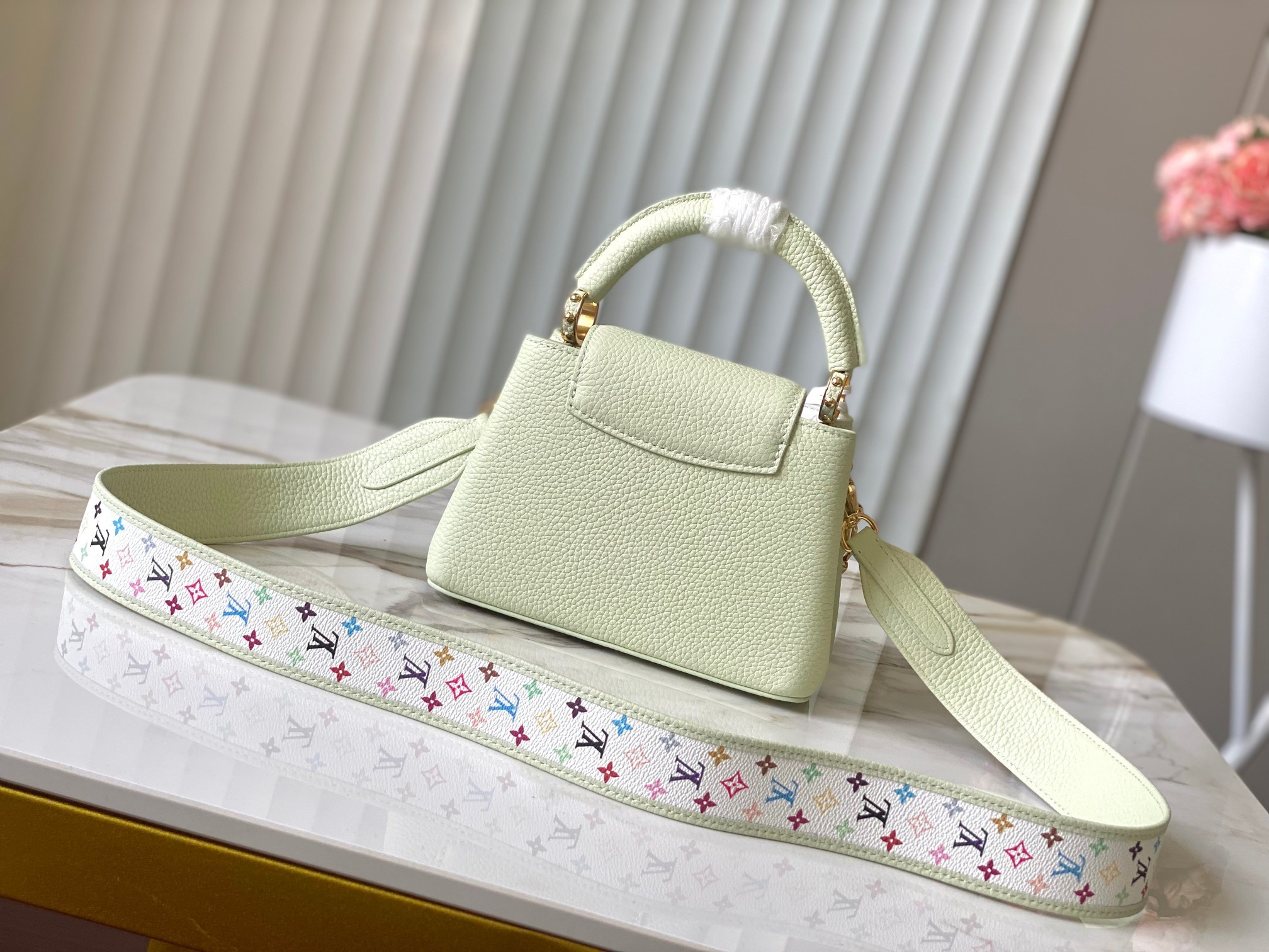 🔸正品原料🔸动态芯片🔸M14101/M48865浅绿三彩限定款💚本款 Capucines迷你手袋选用Ta