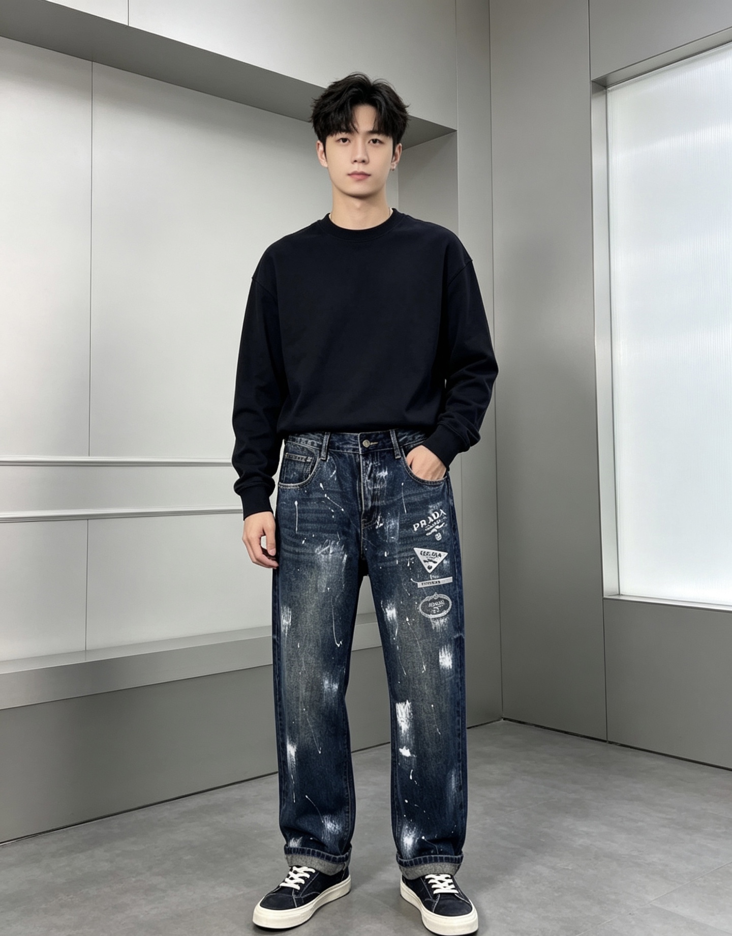 NO:839629,.Prada. New men's wide-leg jeans. The fabric is comfortable and elastic. Exclusively available. Fashionable and elegant. Designed with heavy craftsmanship. Using original color yeast gradient washing process. Selected imported heavy denim denim fabric with customized hardware decoration. 8 anti-lock hand-painted craftsmanship and exquisite stitching. All the fine workmanship brings the tone of the whole pair of pants to a higher level. Worth owning. Sizes 29--38,,,prada,jeans,19860909.普拉达.新品男士阔腿牛仔裤 面料舒适弹性好.独家发售 时尚优雅 重工艺设计.采用原色酵母渐变水洗工艺 精选进口重磅丹宁牛仔面料 配定制五金装饰 8反锁手绘工艺, 精致车线 所有精细做工让整条裤子的调性更上一层楼 值得拥有. 尺码29--38,,,prada,jeans,,Men's clothing