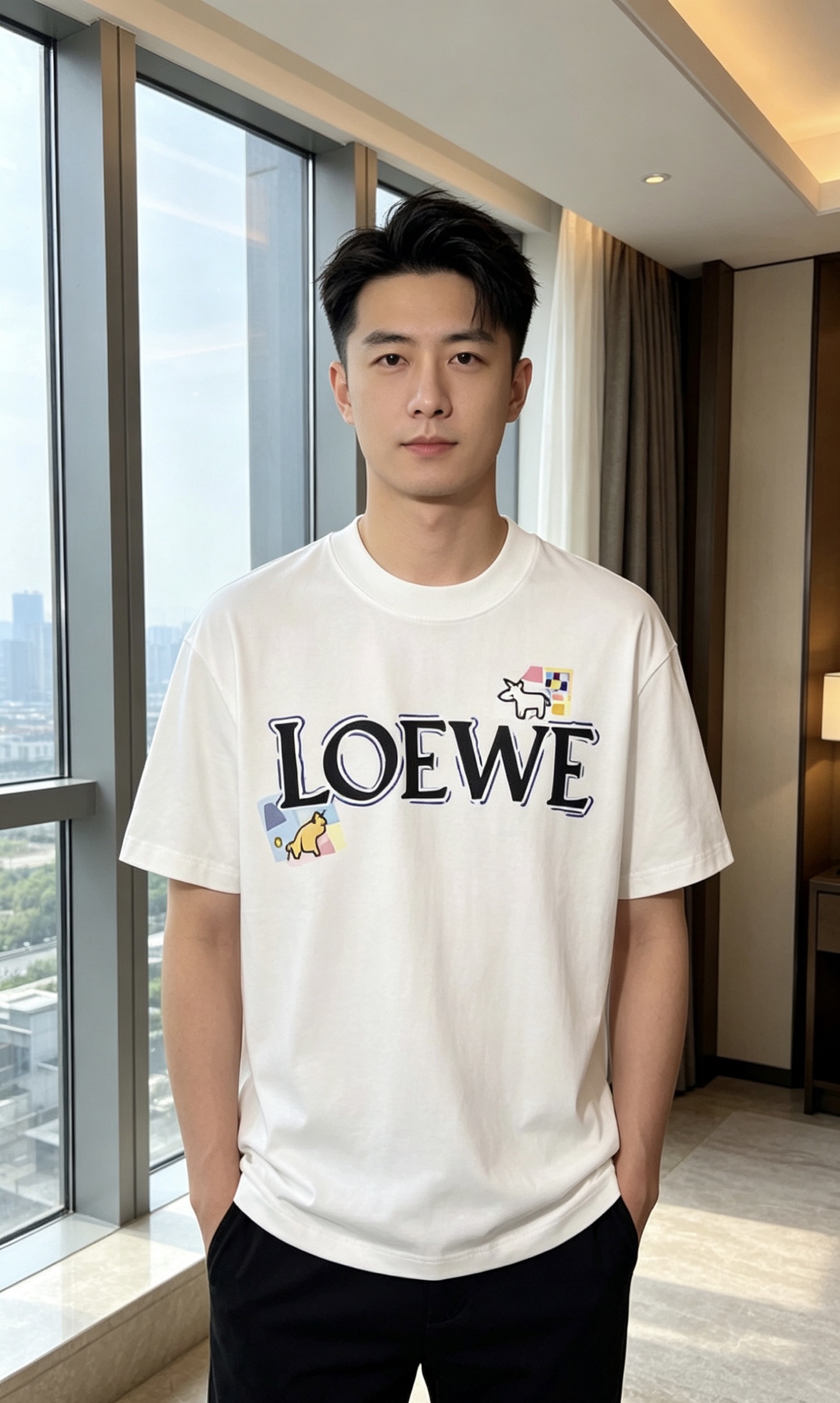 NO:847181,.Luo Yiwei. Wear 200 pounds. 2026 spring and summer new fashionable round neck short-sleeved high-end customized versatile style!  It is more practical and can be easily controlled by anyone. It is made of pure cotton fabric and has a luxurious classic brand logo design. 1f is very classy and a must-buy for those who know the goods!  The tailoring is a slim fit. It is very delicate, shows aura, and highlights the sophistication of men. This is unique. It is just right for slim fit and the upper body effect is very good. Size m-3XL m wears 175/130, loewe, T-shirt,19860909.罗意威.穿200斤.2026春夏新品时尚圆领短袖高级定制百搭款式！更有实用感 任何人都可以轻松驾驭 采用纯棉面料制作,奢华经典品牌logo设计,1f非常显档次懂货的必须入！版型剪裁属于修身款 非常精致,显气场,又会凸显男士的精致,这就是独到之处,恰到好处的修身,上身效果非常赞.尺码m-3XL m穿175/130,,loewe,T-shirt,,Men's clothing