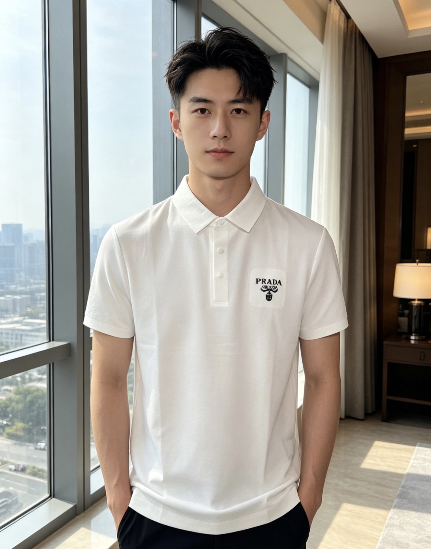 NO:848548,.Prada.26 new spring and summer men's logo polo shirt continues the classic Lao Qianfeng casual lapel polo shirt. This polo shirt is made of original counter fabrics, and the timeless design can transcend fashion trends. The classic style, the f brand LOGO is three-dimensional and unique, making the whole body more detailed. The fitted version, the fabric is made of cotton pique, which is comfortable, skin-friendly, and breathable. It is practical for daily commuting and leisure.  Highly recommended. Sizes m-4xL. Please state your height and weight when placing an order.,, prada,19860909.普拉达.26春夏新款男士标识polo衫,延续经典老钱枫休闲翻领POLO恤.该款Polo衫采用原版专柜面料制成,隽永设计可跨越时尚潮流.经典款型,f品牌LOGO立体别致,让整体更具细节感 合体的版型,面料采用全棉珠地料,舒适,亲肤,透气好,平时通勤休闲都很实穿的一款 强烈推荐.尺码m-4xL.下单报身高体重.,,prada,,Men's clothing