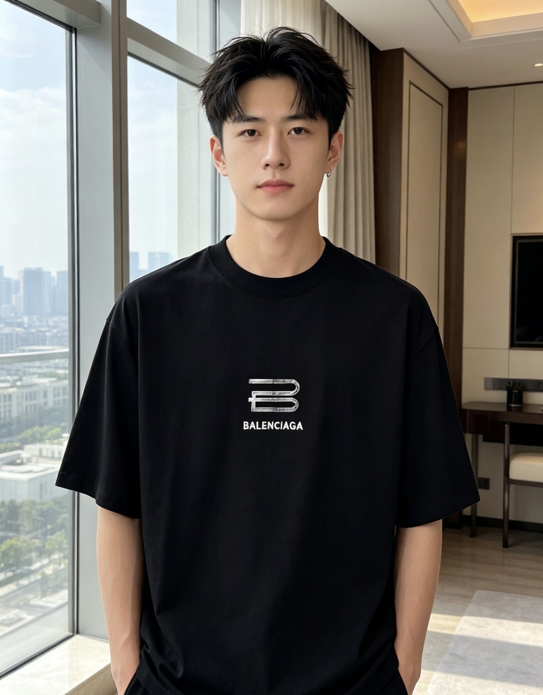 NO:848532,.Balenciaga. 2026 spring and summer new fashionable round neck loose short-sleeved advanced customization versatile style!  It is more practical and can be easily controlled by anyone. It is made of pure cotton fabric and has a luxurious classic brand logo design. It is very classy and a must-buy for those who know the goods!  The tailoring is a slim fit, very delicate, shows off aura, and highlights the sophistication of men. This is unique. It is just right for slim fit, and the upper body effect is very good. Size s-xL.s wears 175/130 catties, balenciaga, T-shirt,19860909.巴黎世家.2026春夏新品时尚圆领宽松短袖高级定制百搭款式！更有实用感 任何人都可以轻松驾驭 采用纯棉面料制作,奢华经典品牌logo设计,f非常显档次懂货的必须入！版型剪裁属于修身款 非常精致,显气场,又会凸显男士的精致,这就是独到之处,恰到好处的修身,上身效果非常赞.尺码s-xL.s穿175/130斤,,balenciaga,T-shirt,,Men's clothing