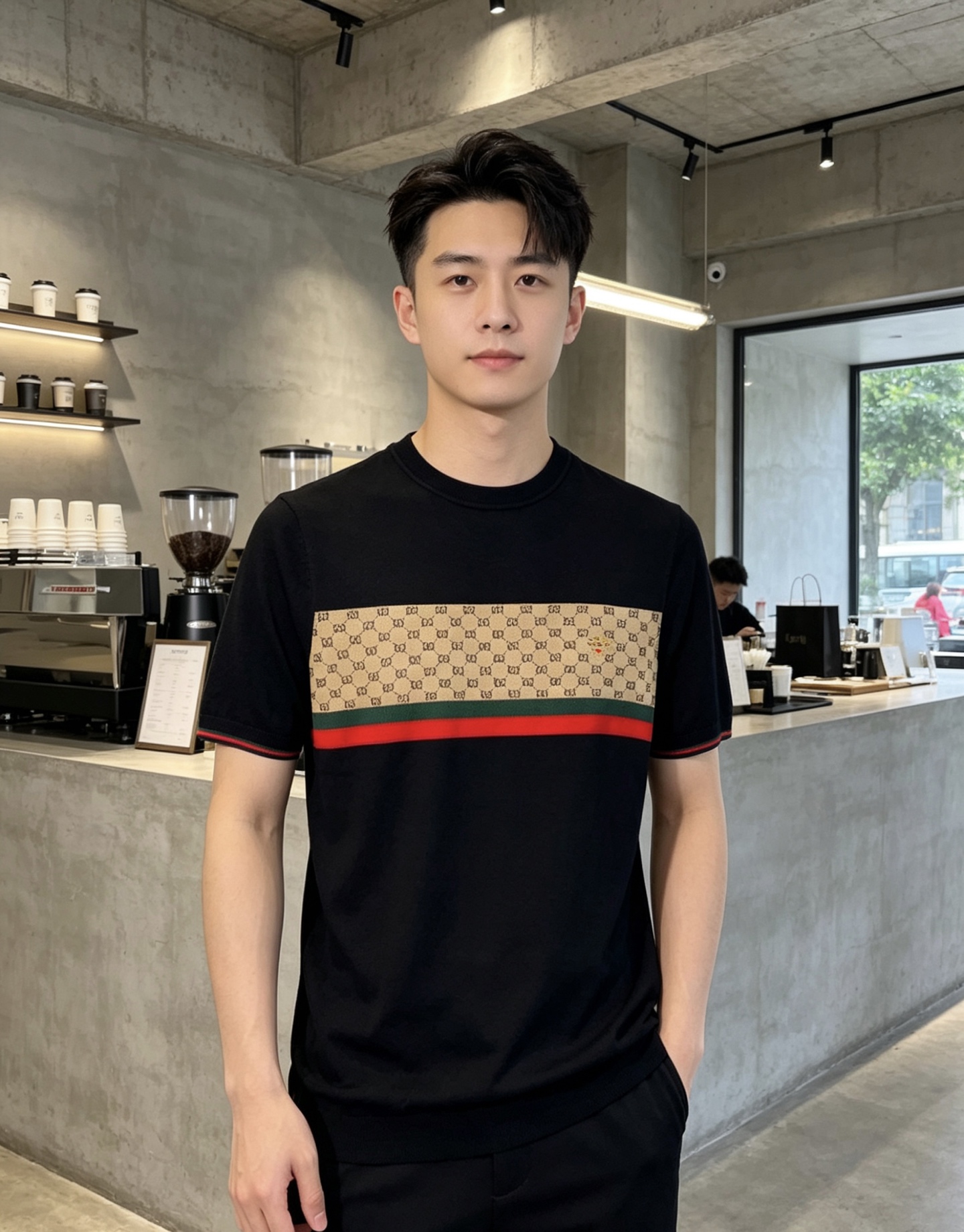 NO:955779,.Gucci.2026 new spring and summer men's logo short-sleeved shirt. This shirt is made of Yilite knitted cotton fabric, and its timeless design can transcend fashion trends. Classic style, f brand LOGO is three-dimensional and unique, which makes the whole body more detailed. Fitted version, comfortable, skin-friendly, breathable, practical for daily commuting and leisure. Highly recommended. Size M-3XL m wears 175/130, gucci, T-shirt,19860909.Gucci.2026春夏新款男士标识短袖.恤.该款衫采用伊力特针织棉面料制成,隽永设计可跨越时尚潮流.经典款型,f品牌LOGO立体别致,t让整体更具细节感 合体的版型,舒适,亲肤,透气好,平时通勤休闲都很实穿的一款 强烈推荐.尺码M-3XL m穿175/130,,gucci,T-shirt,,Men's clothing