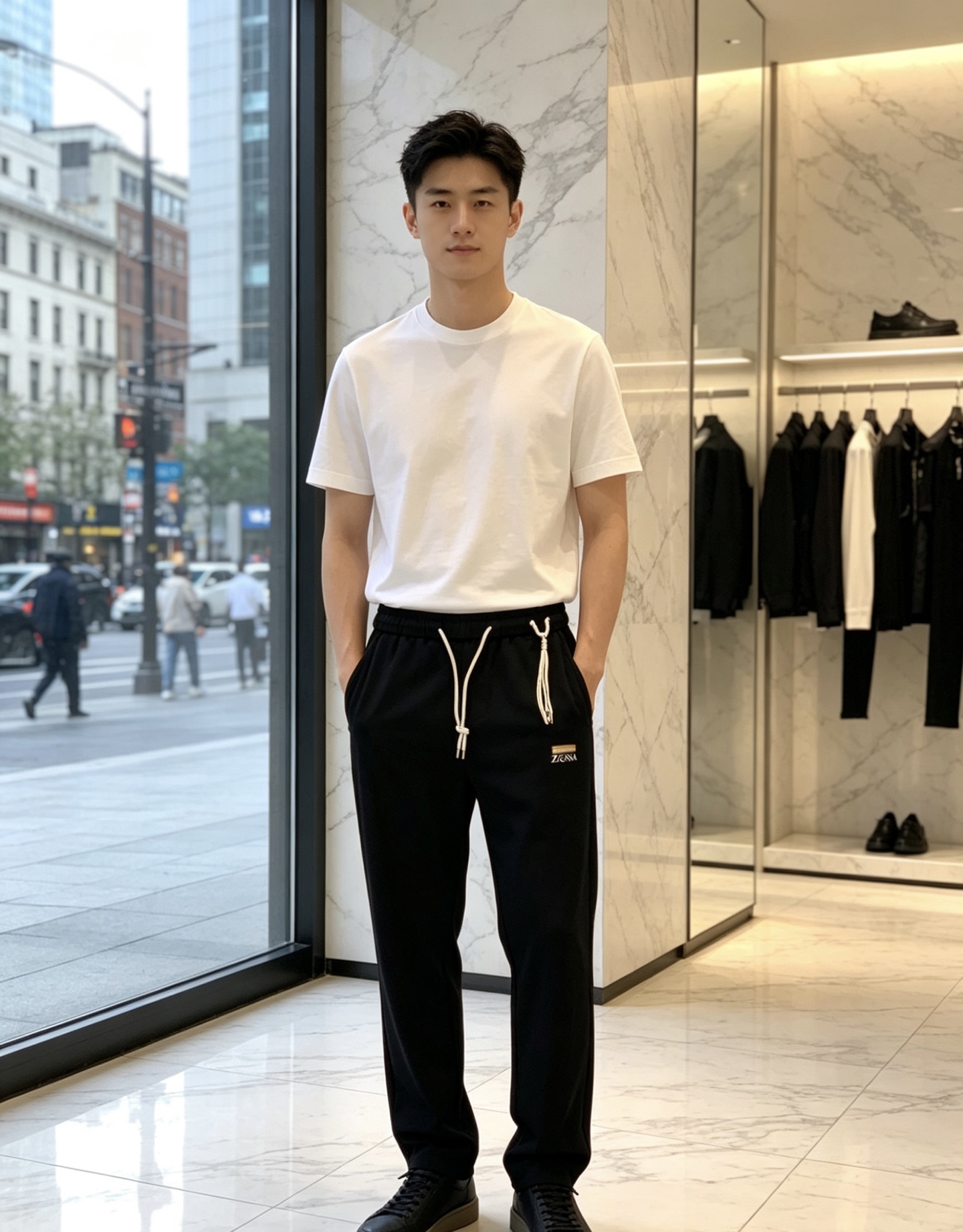 杰尼亚。26年春夏专柜新品同步上市。原单订制高品质时尚休闲裤。超级百搭款。独家定制面料，手感细腻柔软，贴