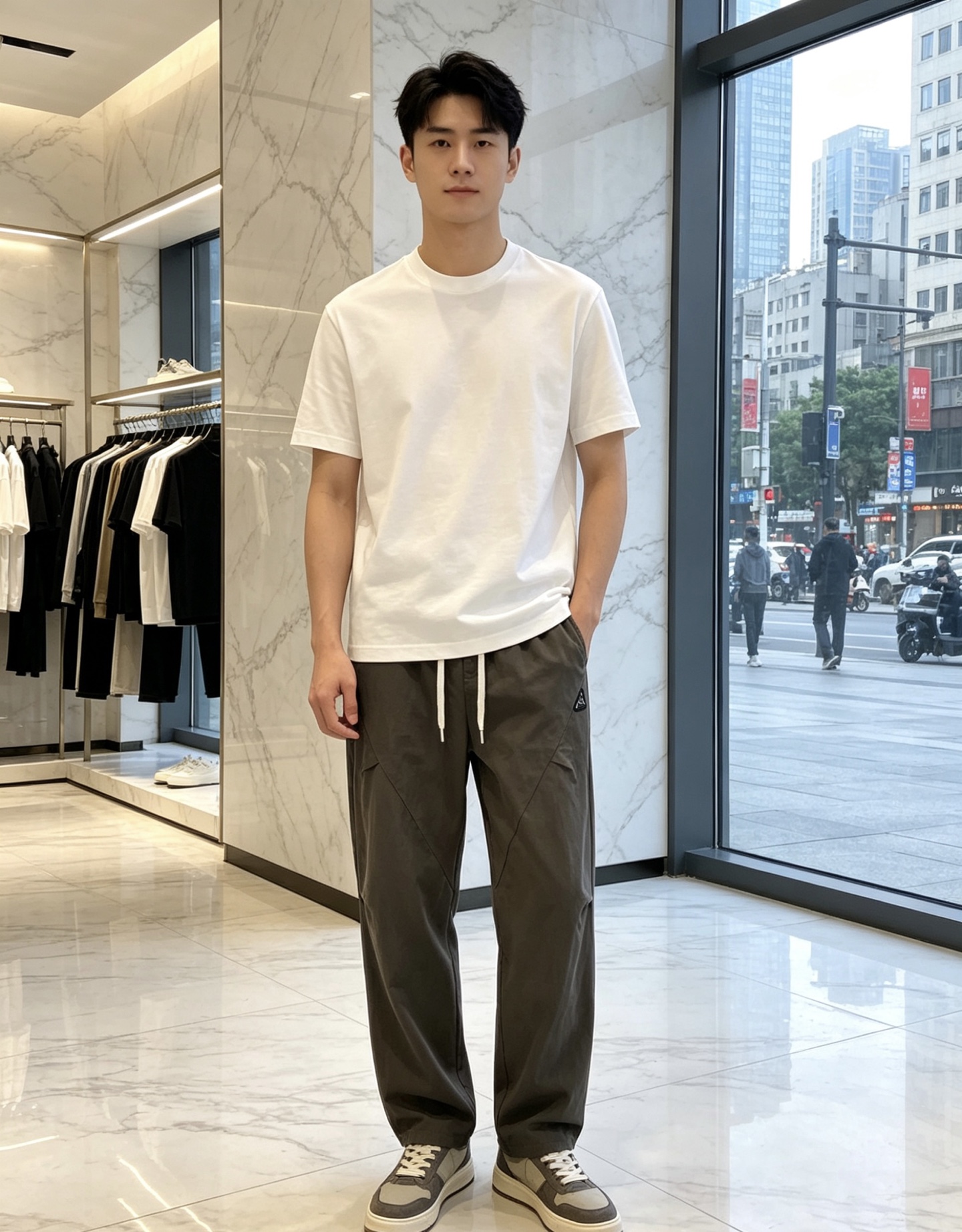 普拉达。26年春夏专柜新品同步上市。原单订制高品质时尚休闲裤。超级百搭款。独家定制面料，手感细腻柔软，贴