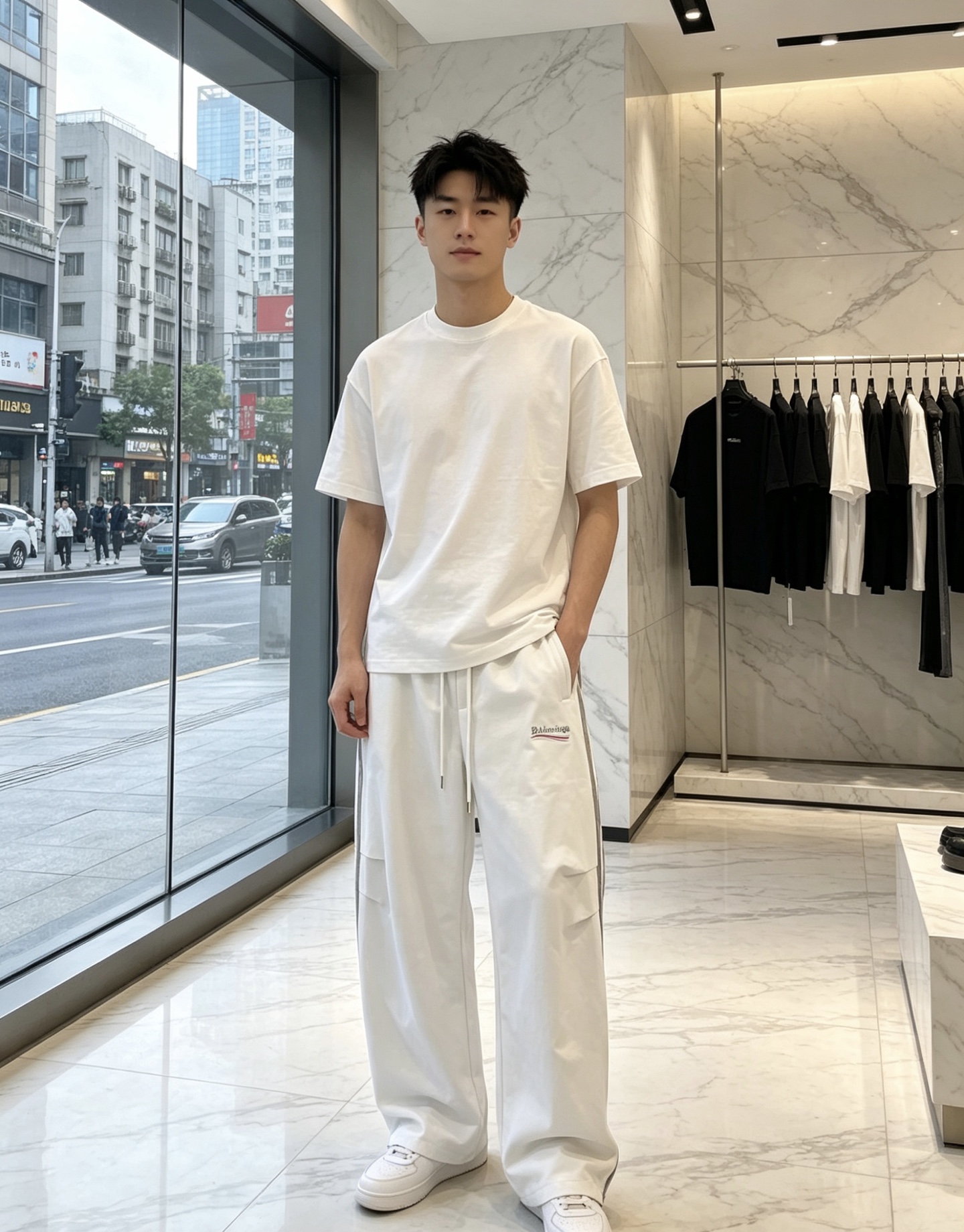 巴黎世家。26年春夏专柜新品同步上市。原单订制高品质时尚休闲裤。超级百搭款。独家定制面料，手感细腻柔软，