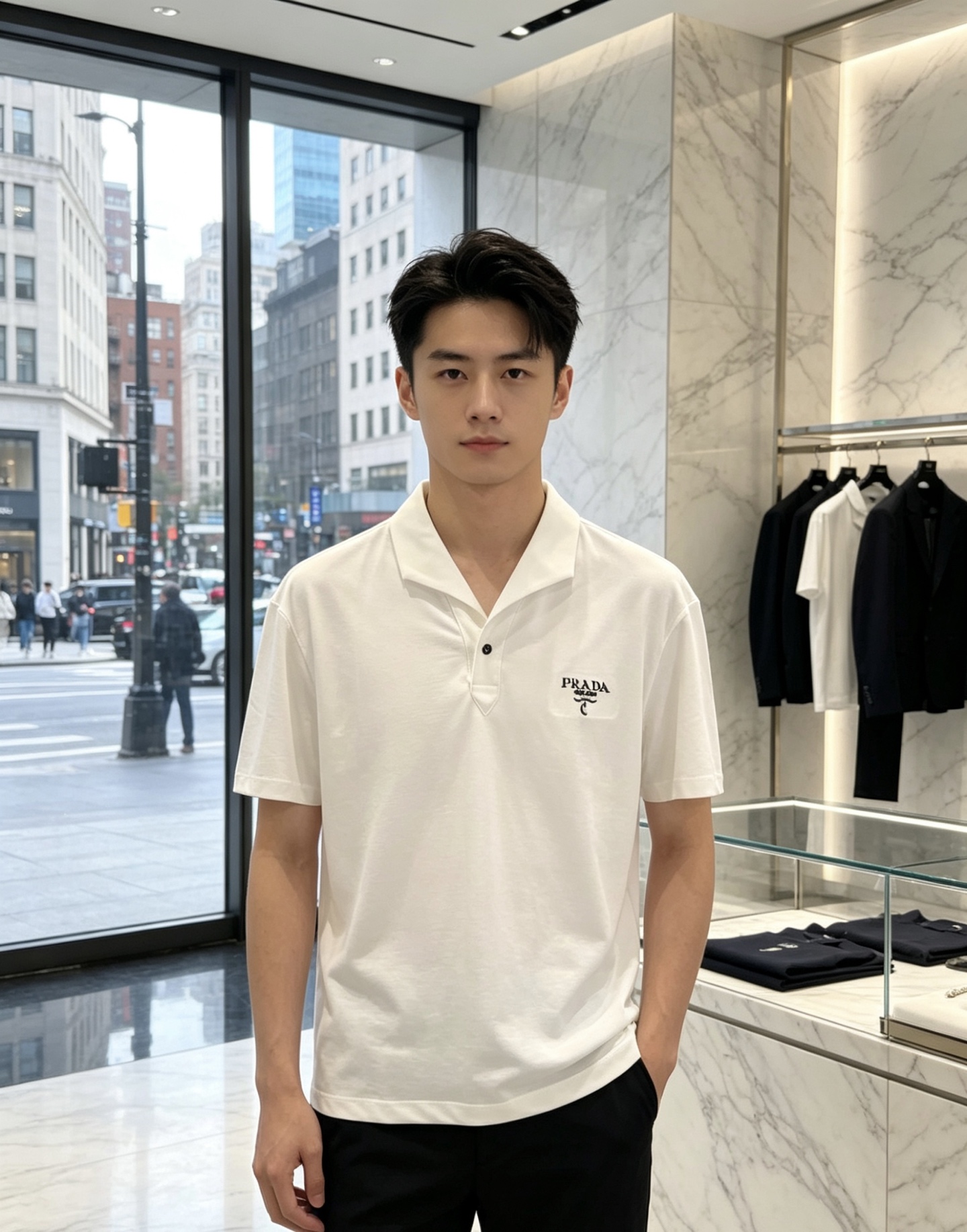 普拉达 26春夏新款男士标识Polo衫，延续经典老钱枫休闲翻领POLO恤.该款Polo衫采用原版专柜面料