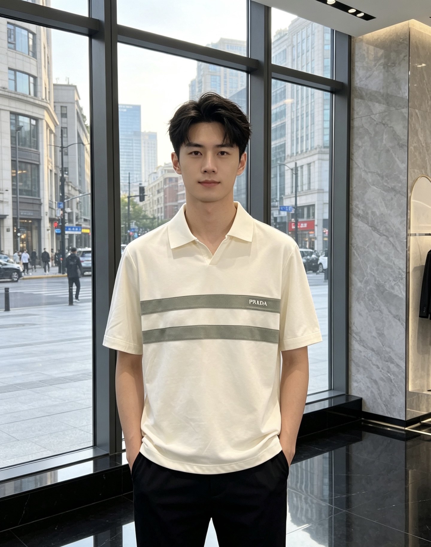普拉达 26春夏新款男士标识Polo衫，延续经典老钱枫休闲翻领POLO恤.该款Polo衫采用原版专柜面料