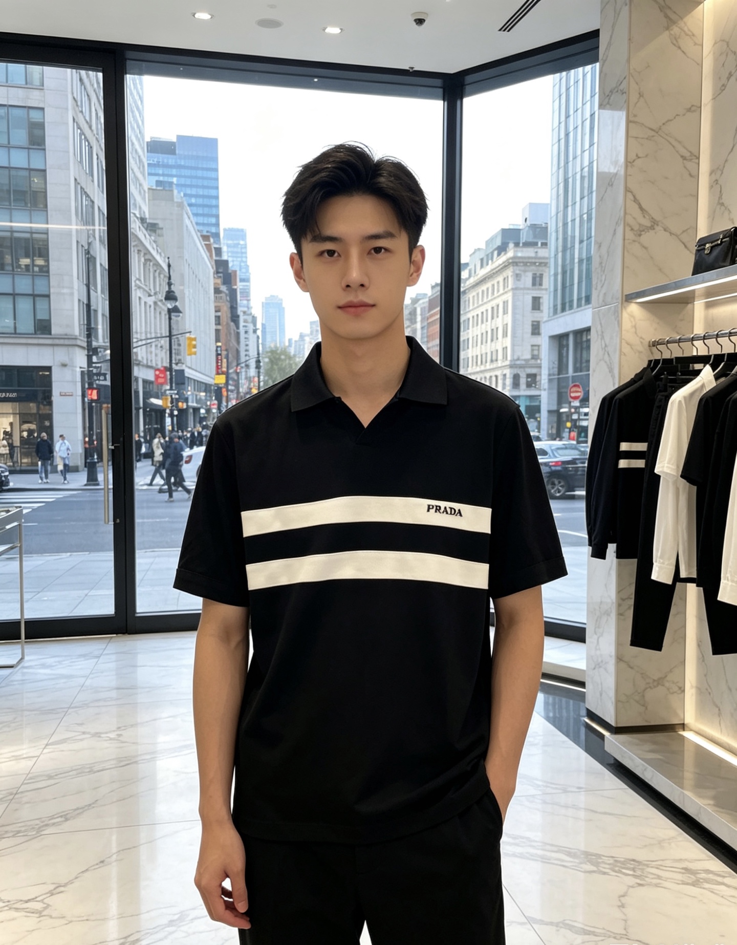 普拉达 26春夏新款男士标识Polo衫，延续经典老钱枫休闲翻领POLO恤.该款Polo衫采用原版专柜面料