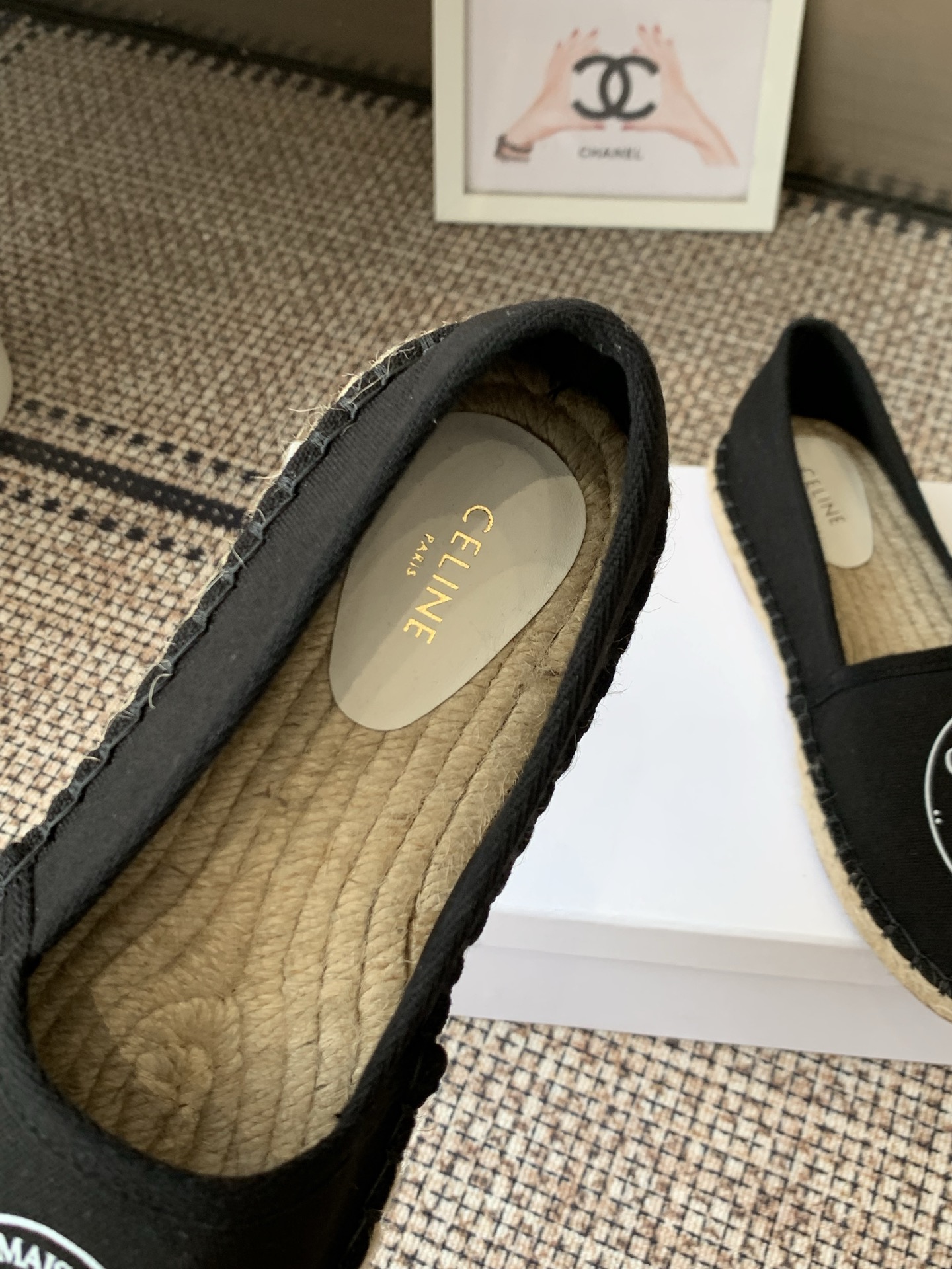 Celine Black Canvas Espadrille Flats
