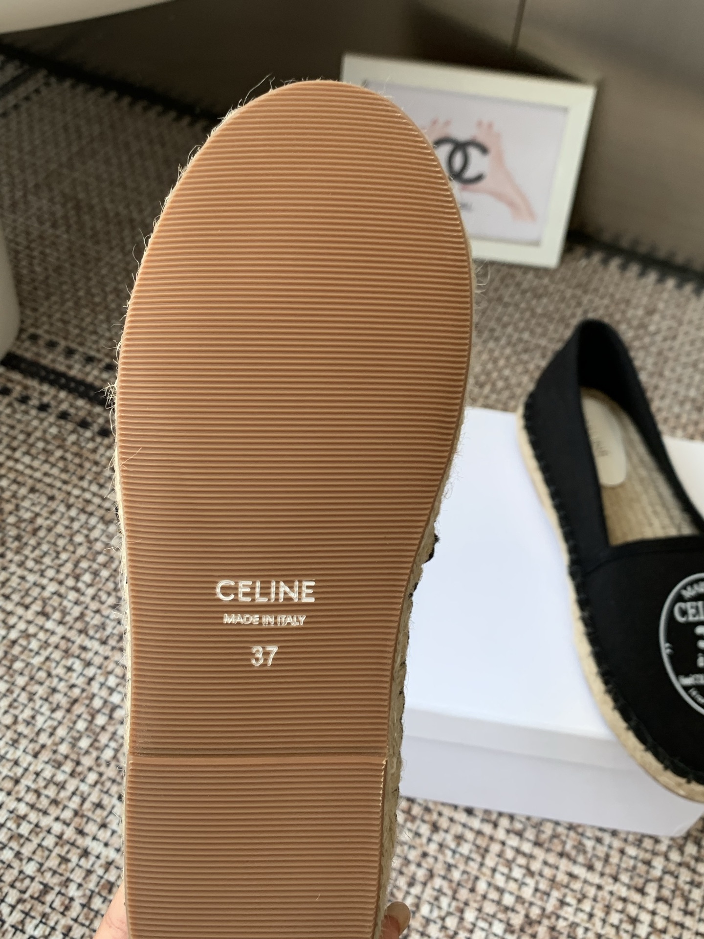 Celine Black Canvas Espadrille Flats