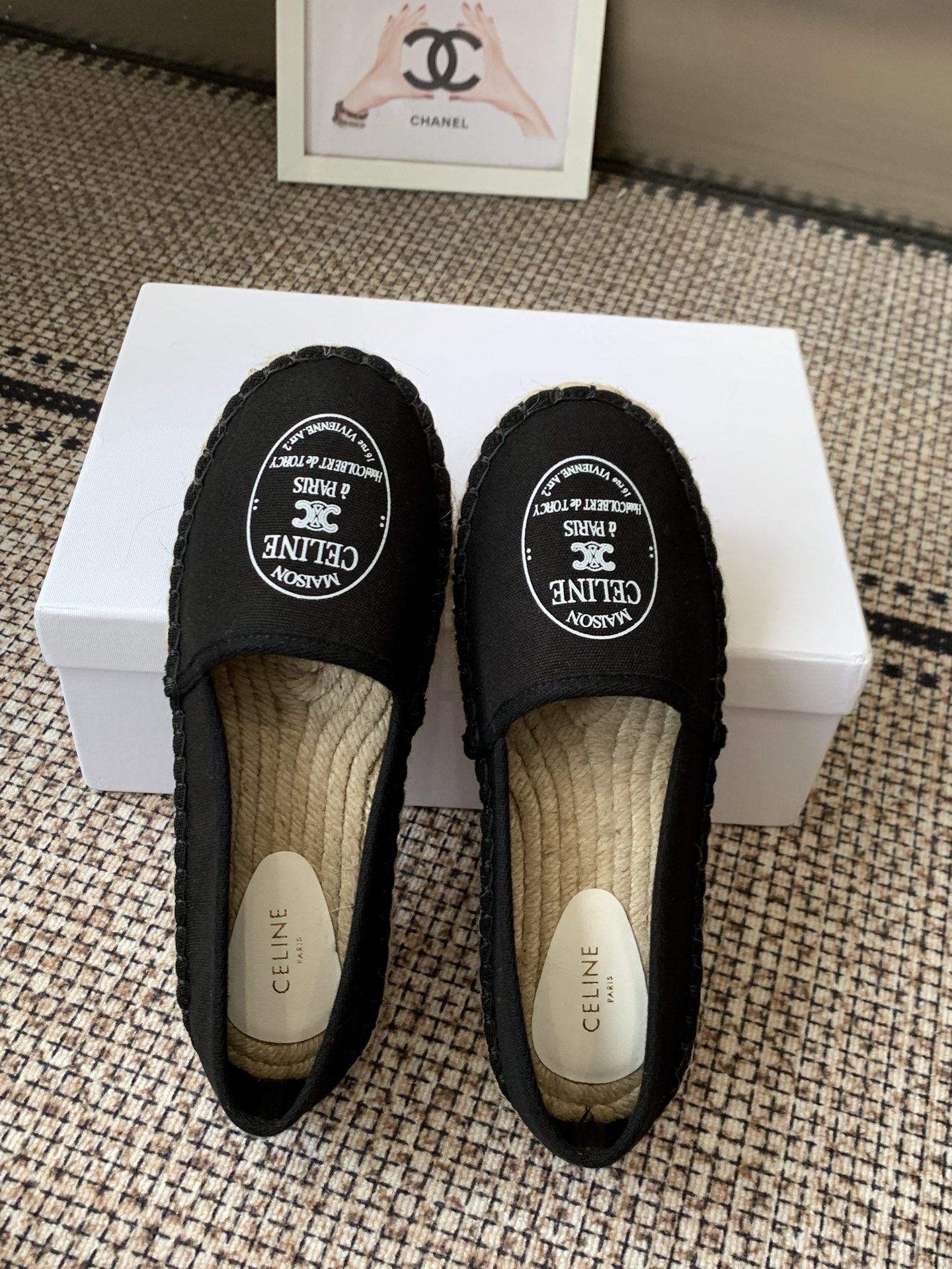 Celine Black Canvas Espadrille Flats