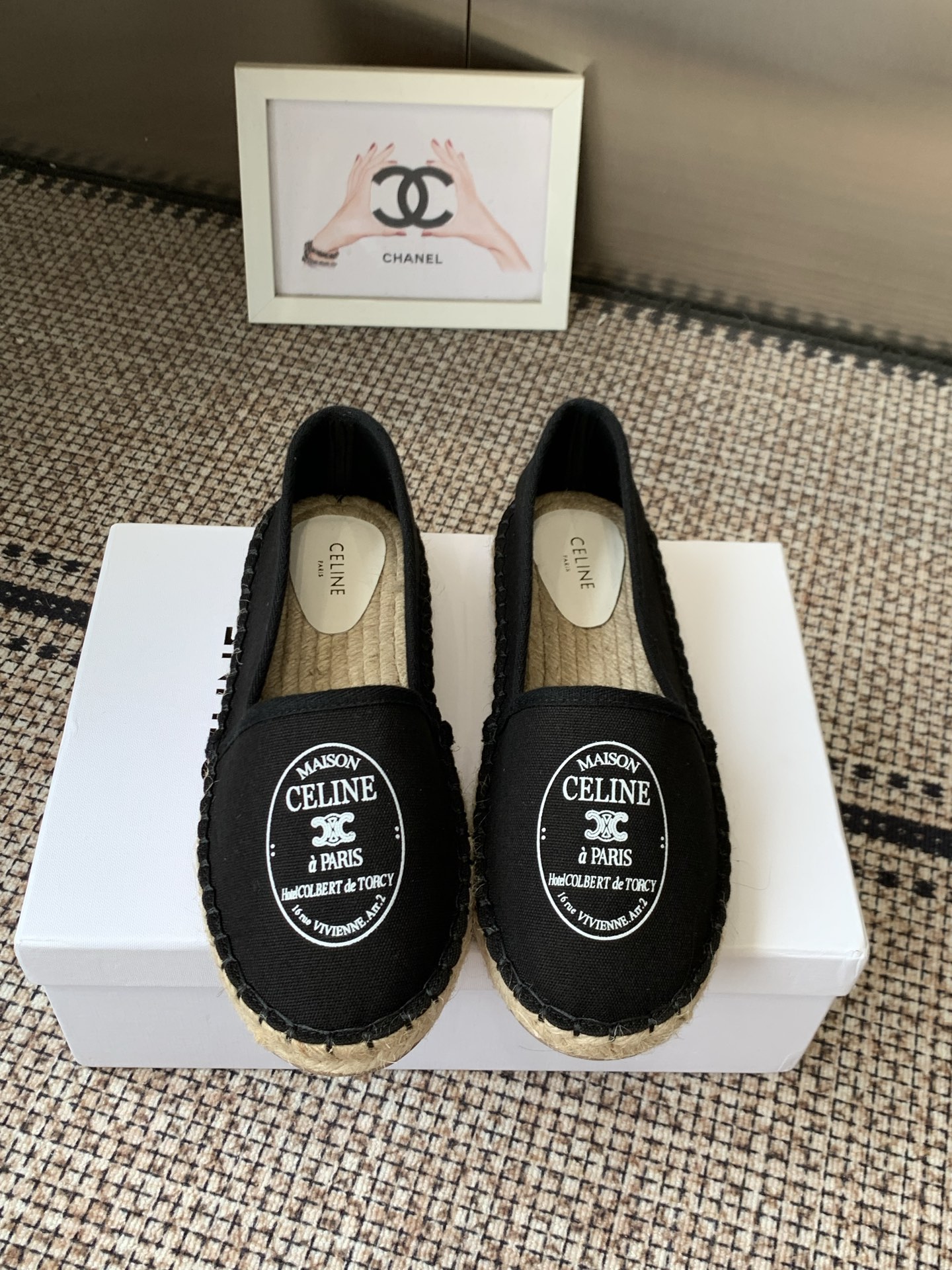 Celine Black Canvas Espadrille Flats
