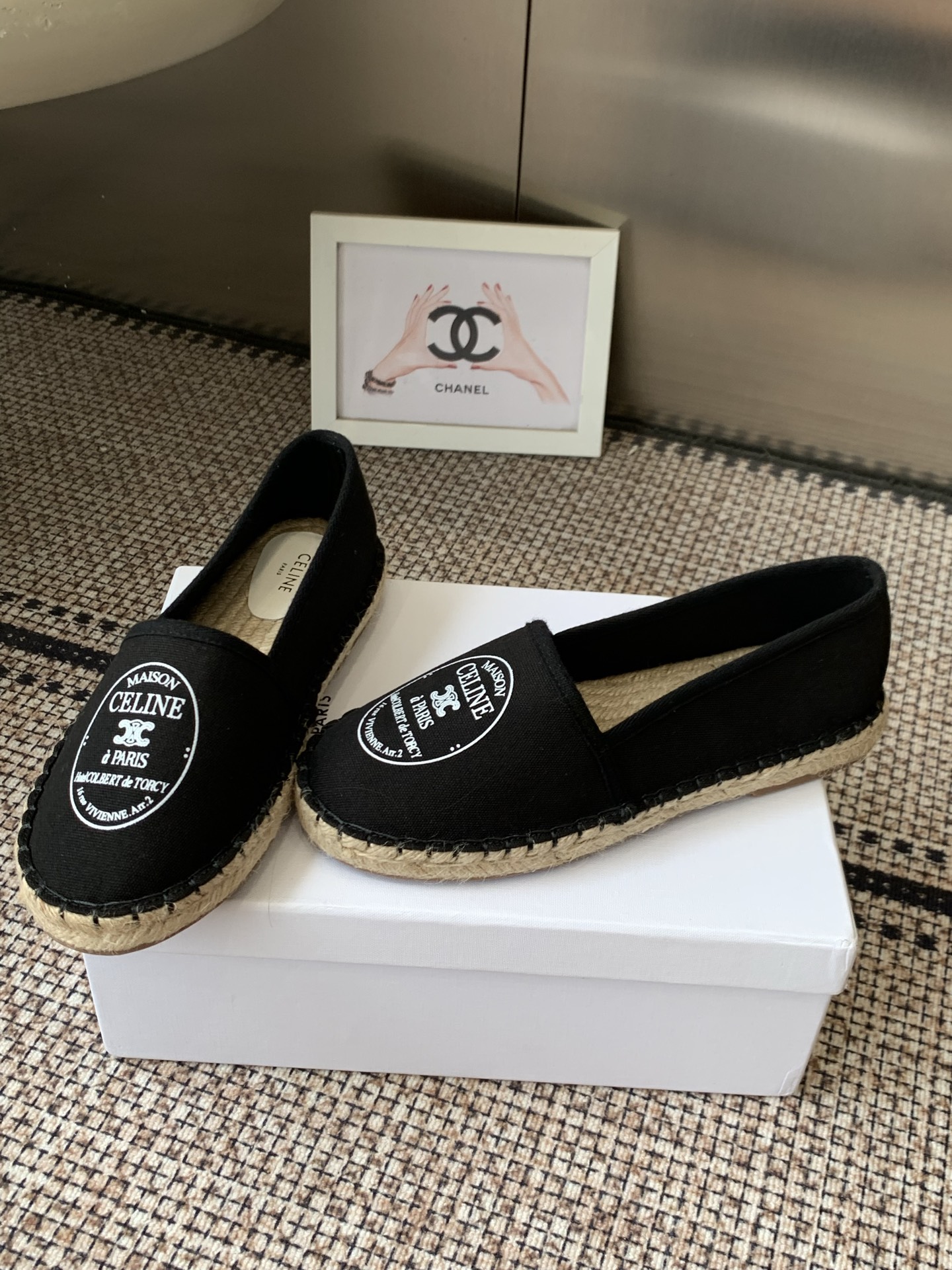 Celine Black Canvas Espadrille Flats