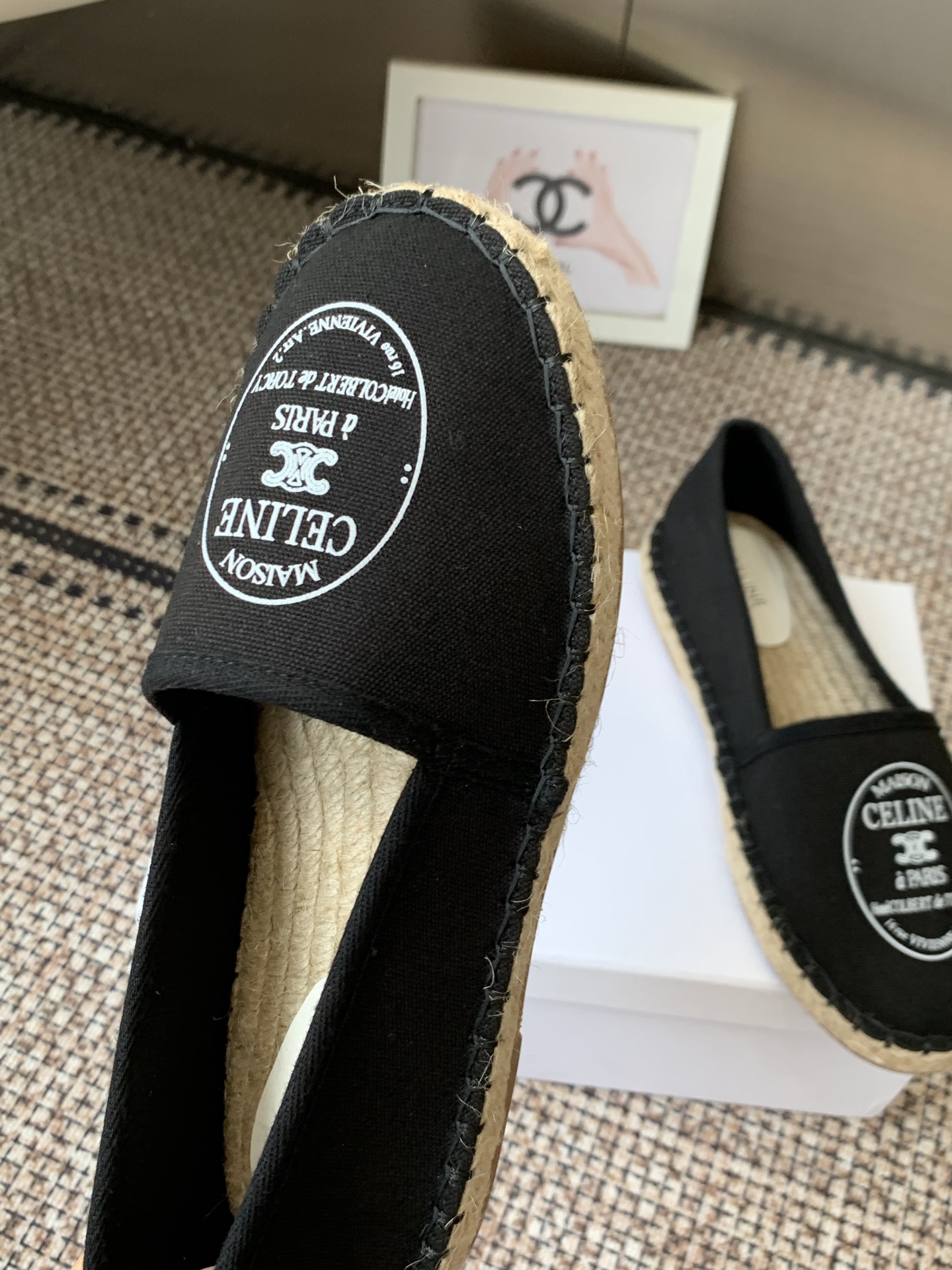 Celine Black Canvas Espadrille Flats