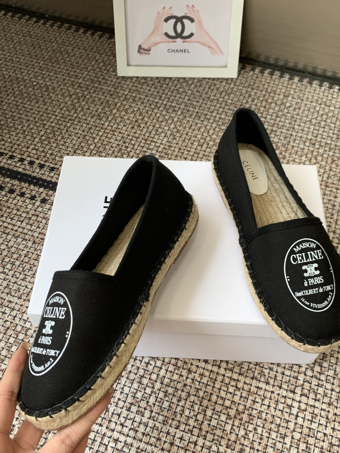 Celine Black Canvas Espadrille Flats