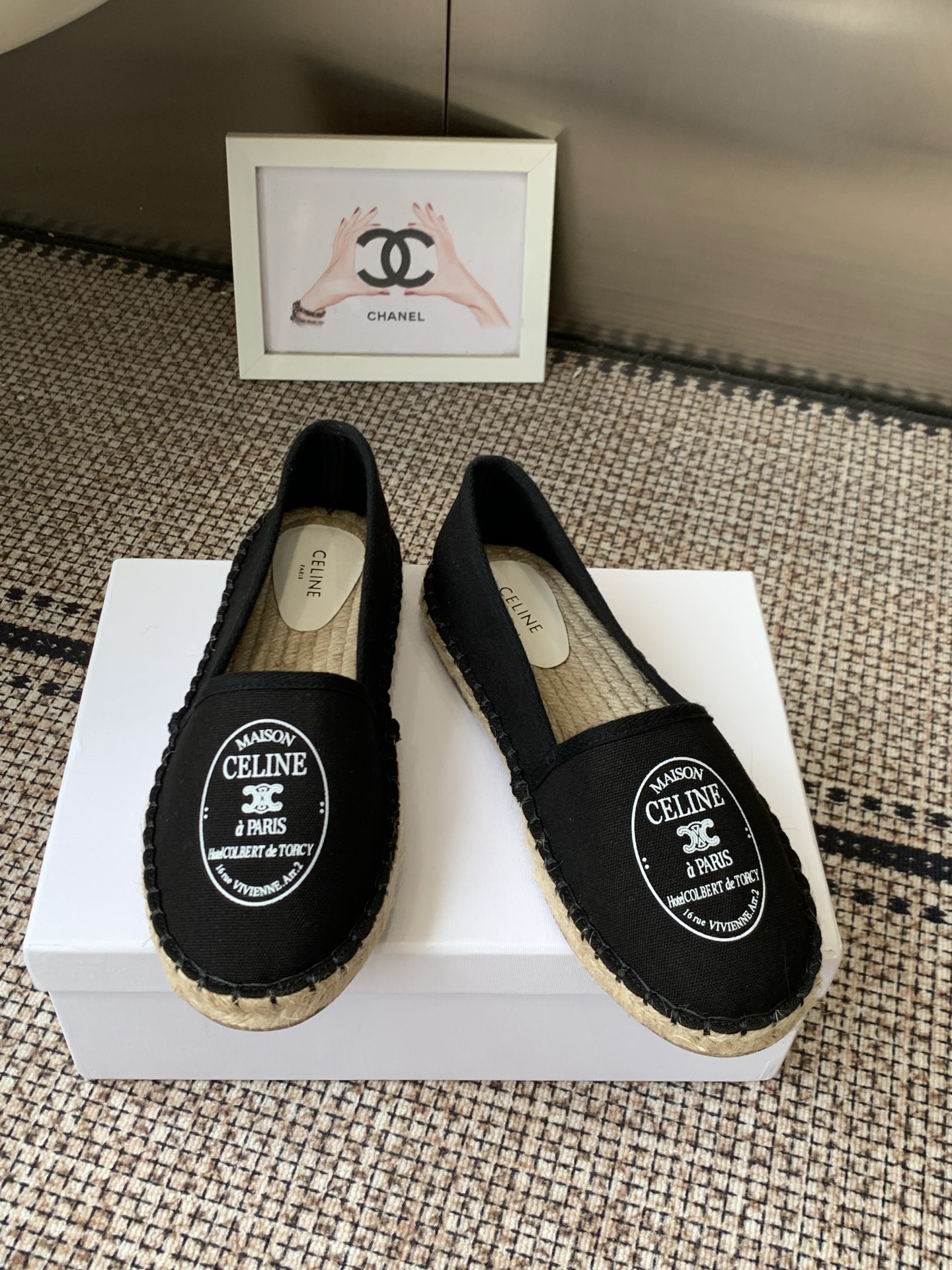 Celine Black Canvas Espadrille Flats