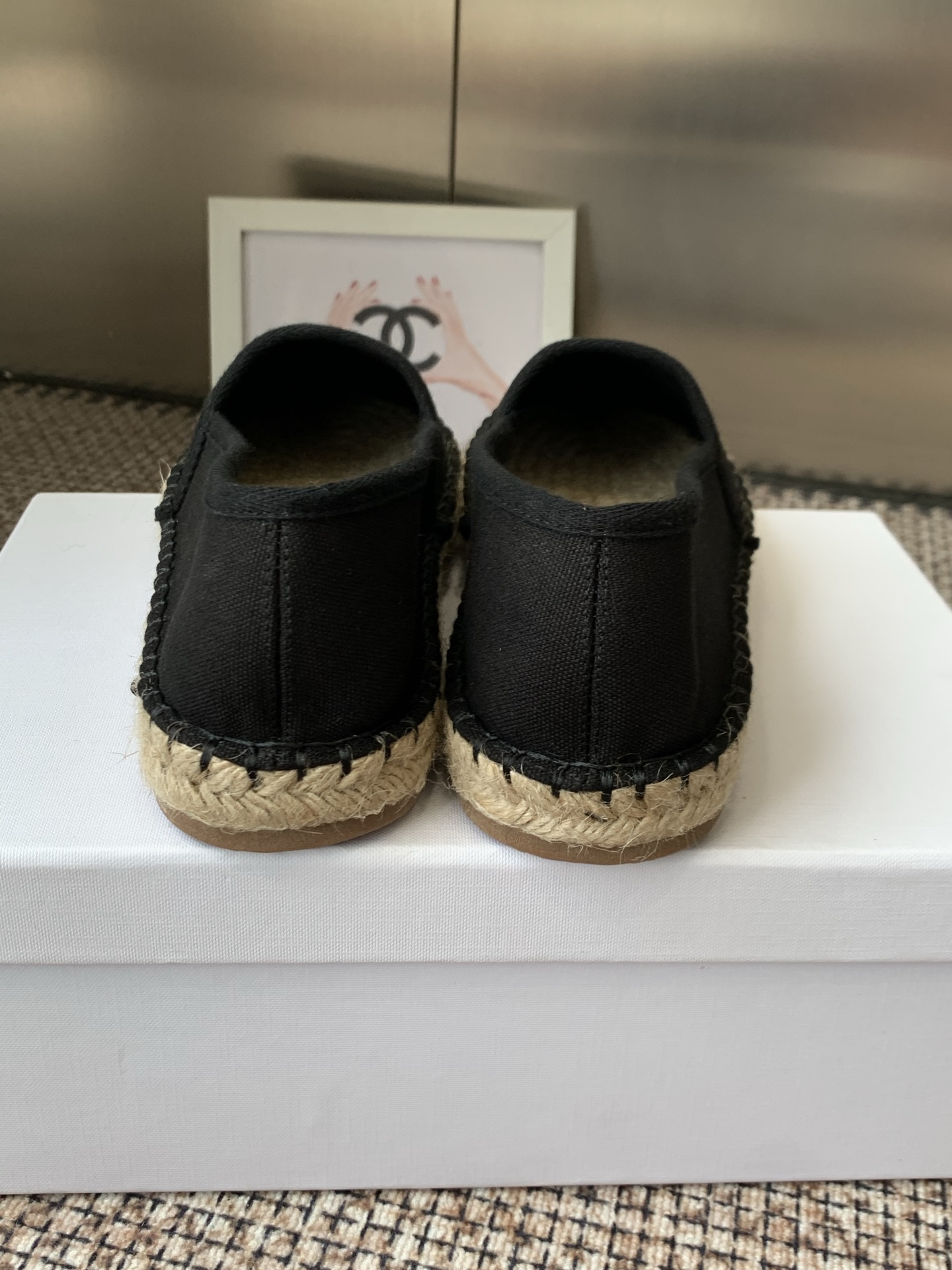 Celine Black Canvas Espadrille Flats