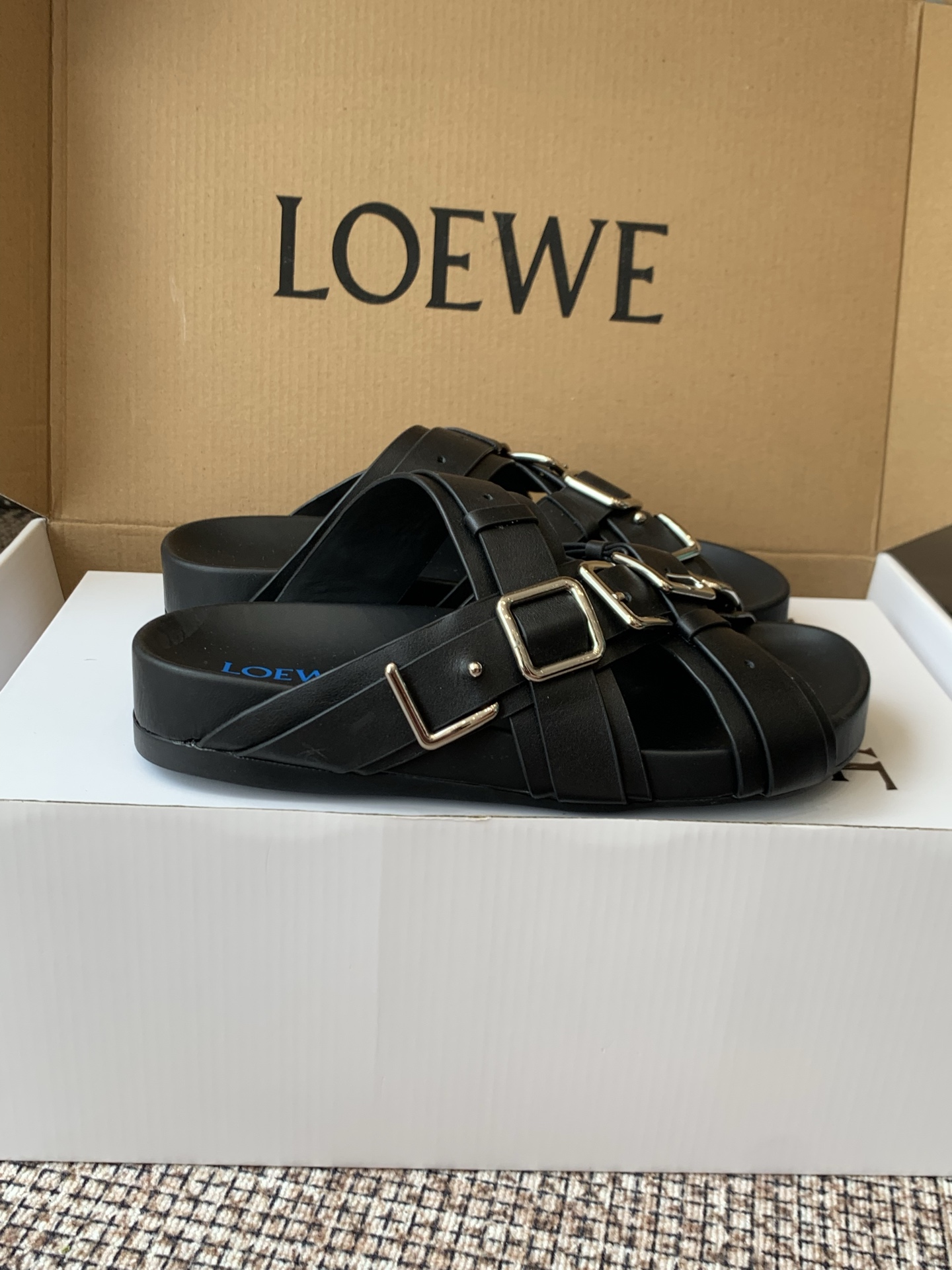 Loewe Multi Buckle Cross Strap Platform Sandals