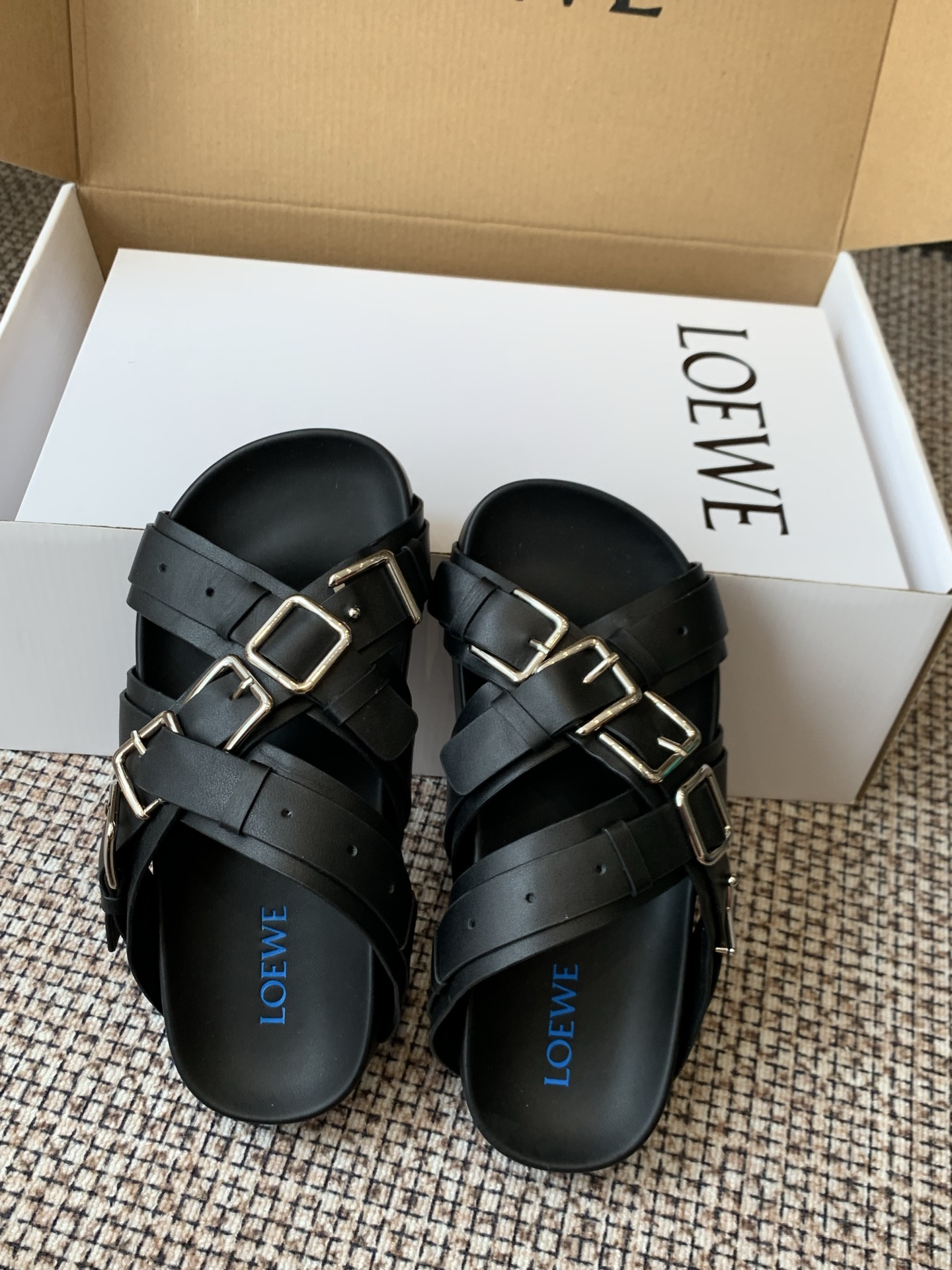 Loewe Multi Buckle Cross Strap Platform Sandals